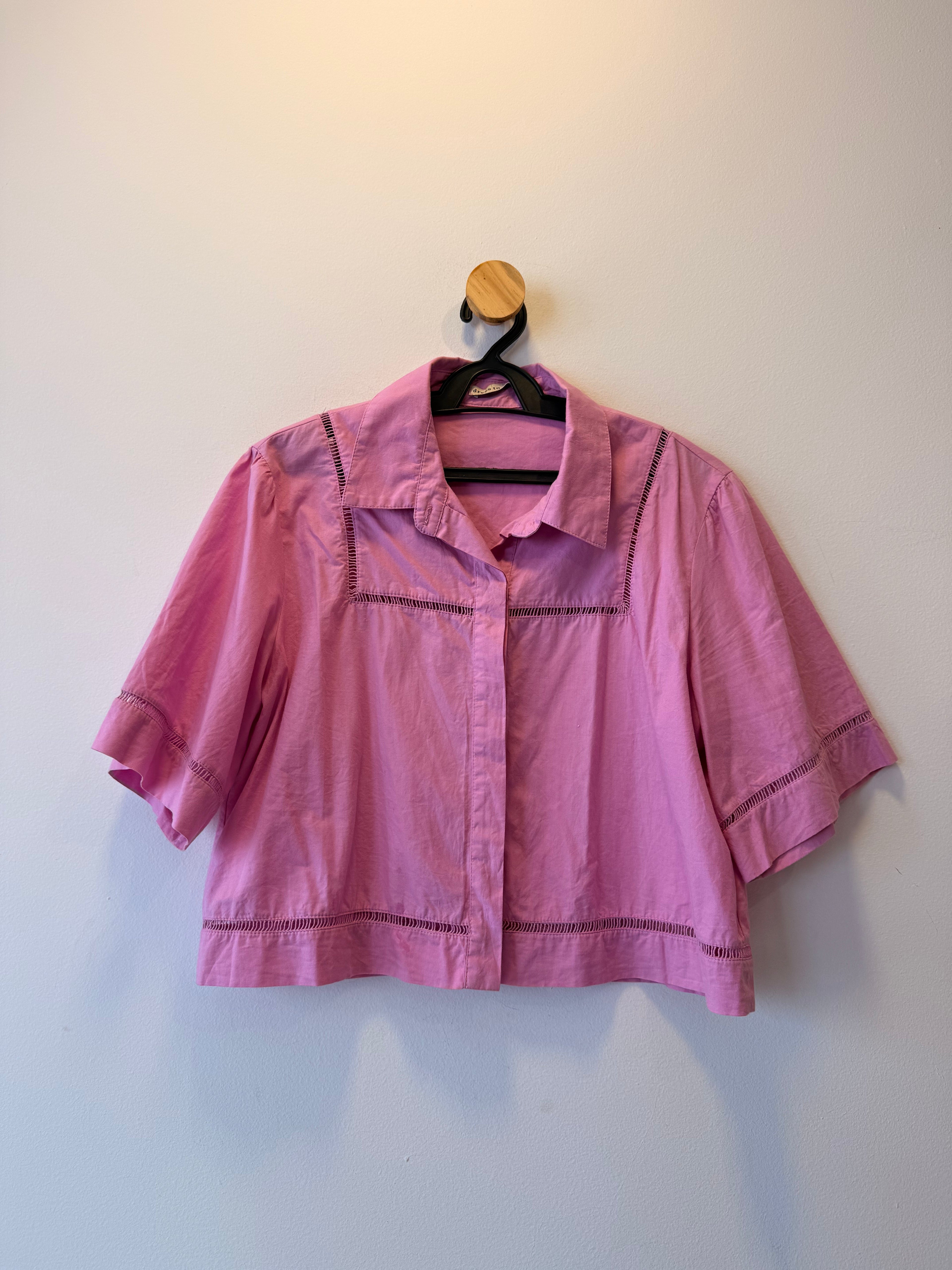 Camisa Cropped Manga Curta Rosa