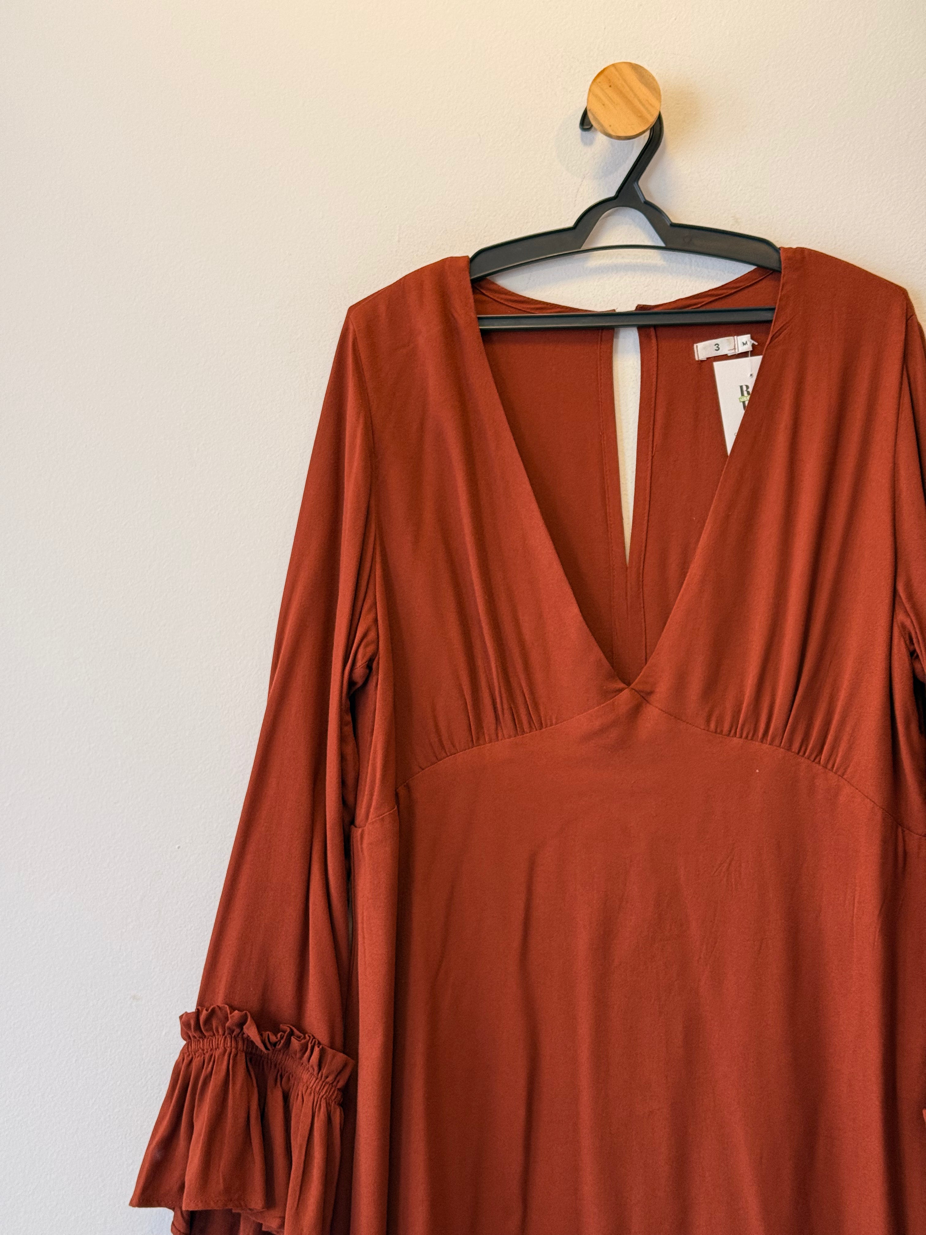 Vestido Manga Longa Terracota