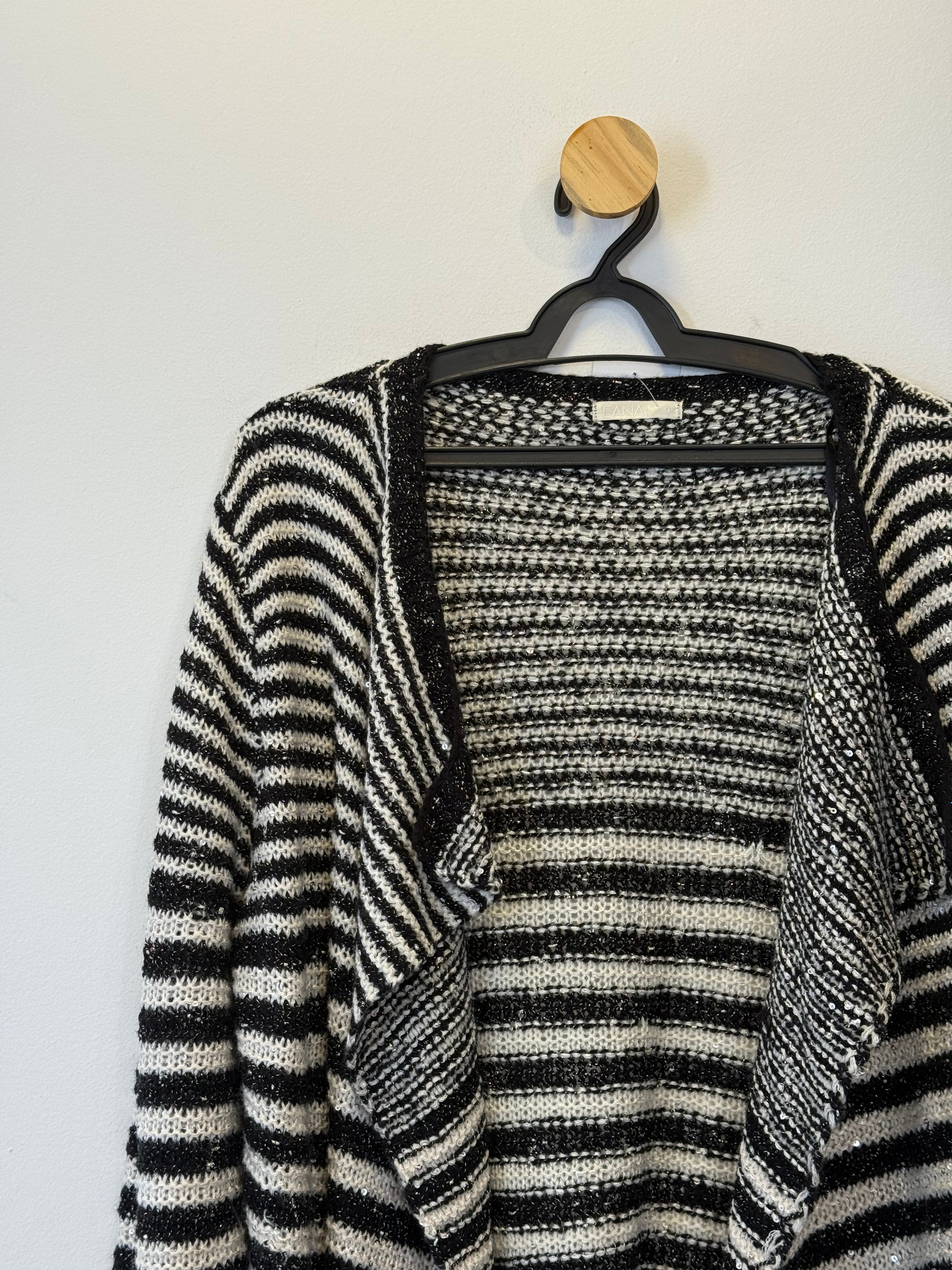 Cardigan Tricot Alongado Listrado