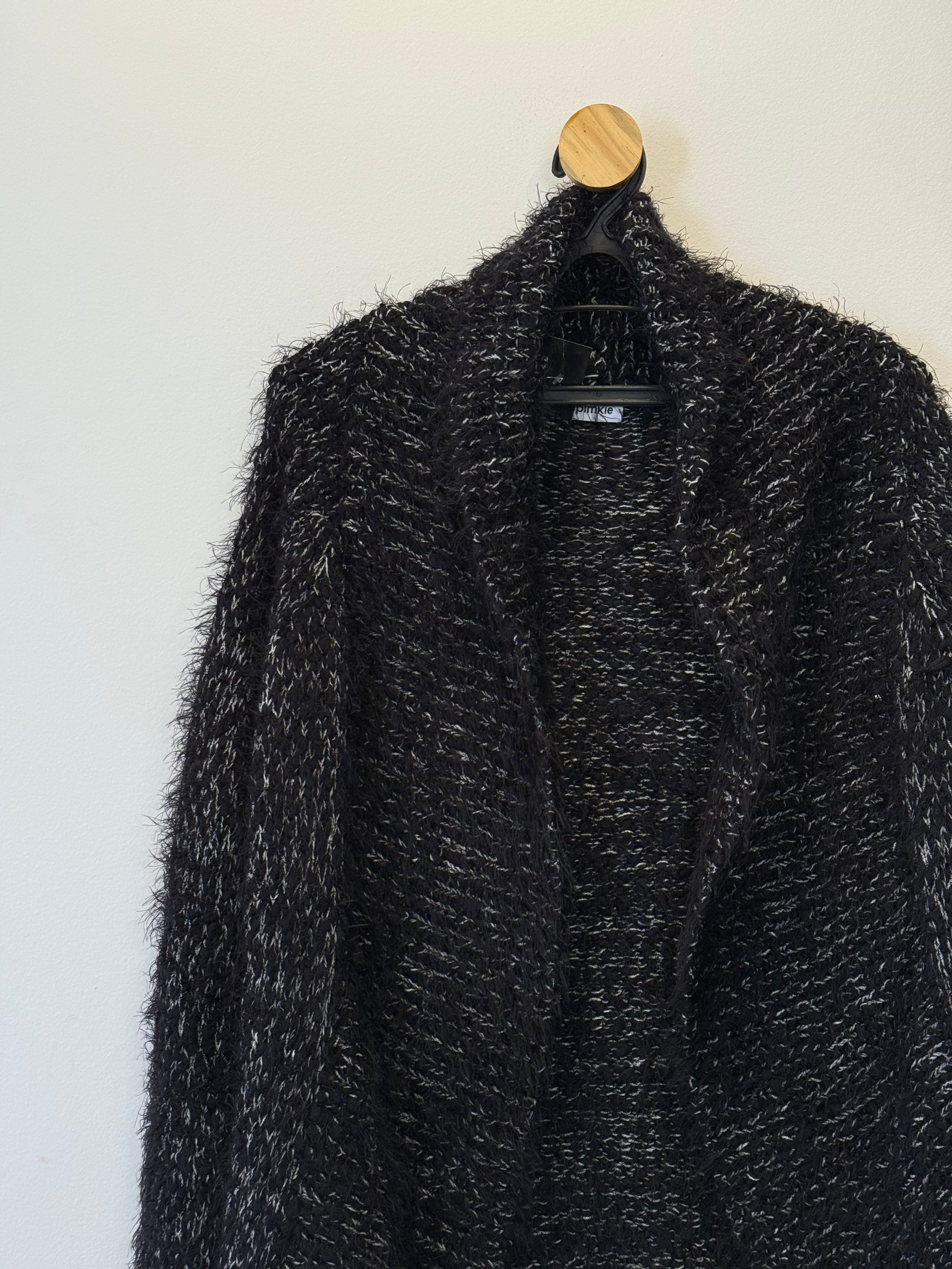 Cardigan Tricot Alongado Mescla P&B