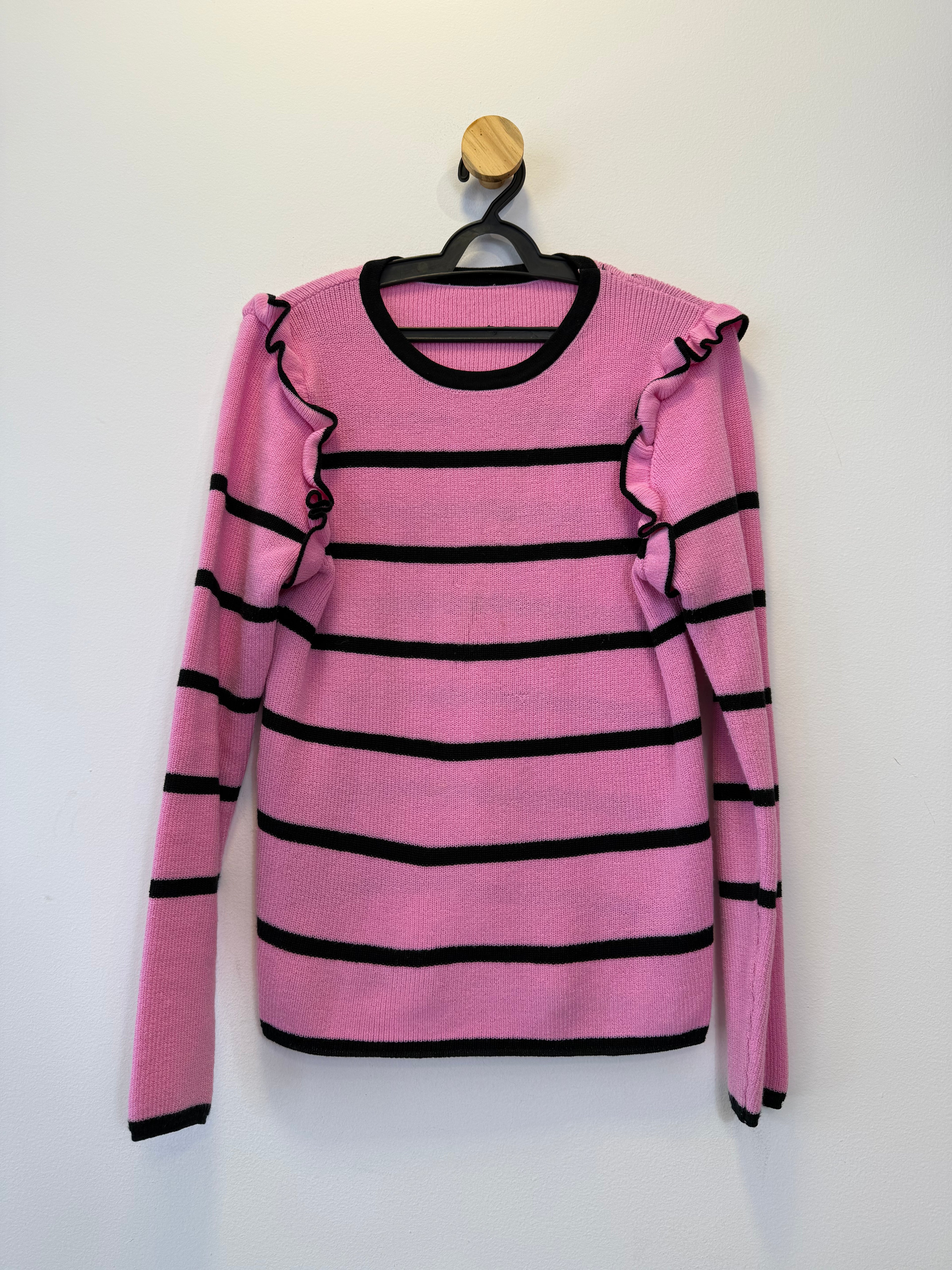 Suéter Tricot Rosa Listrado