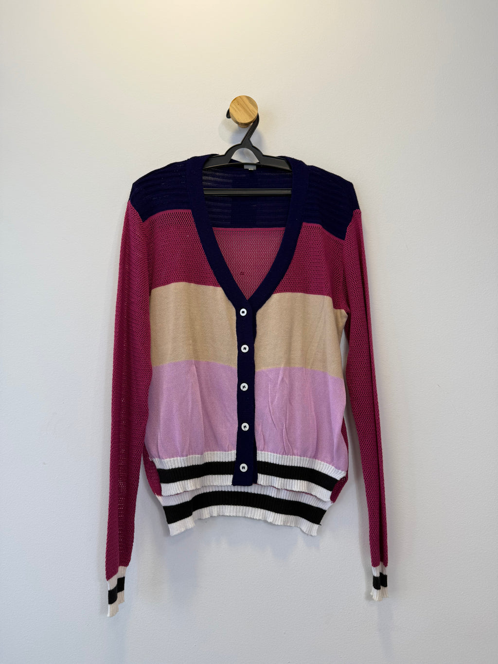 Cardigan Tricot Azul e Rosa