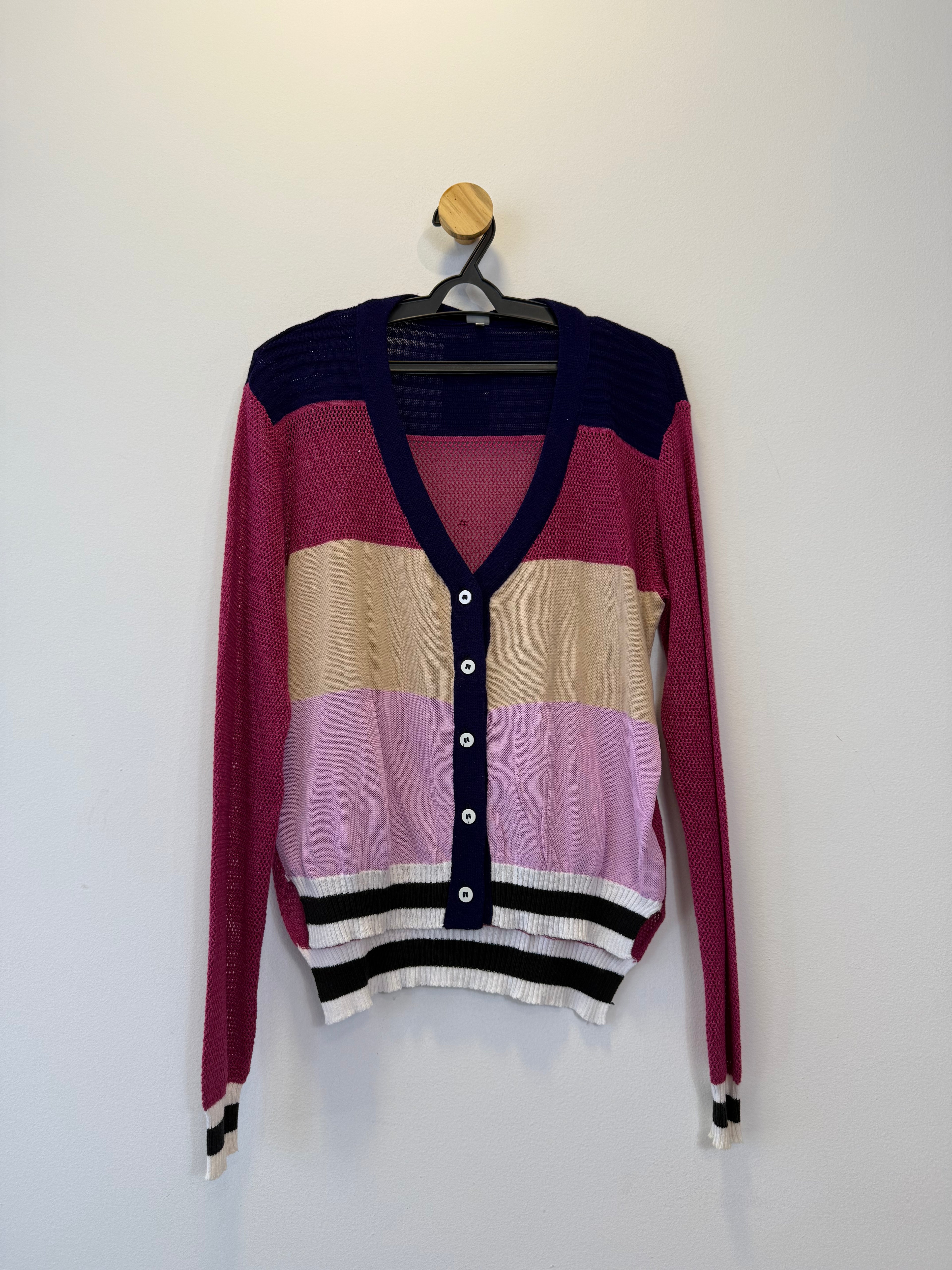 Cardigan Tricot Azul e Rosa