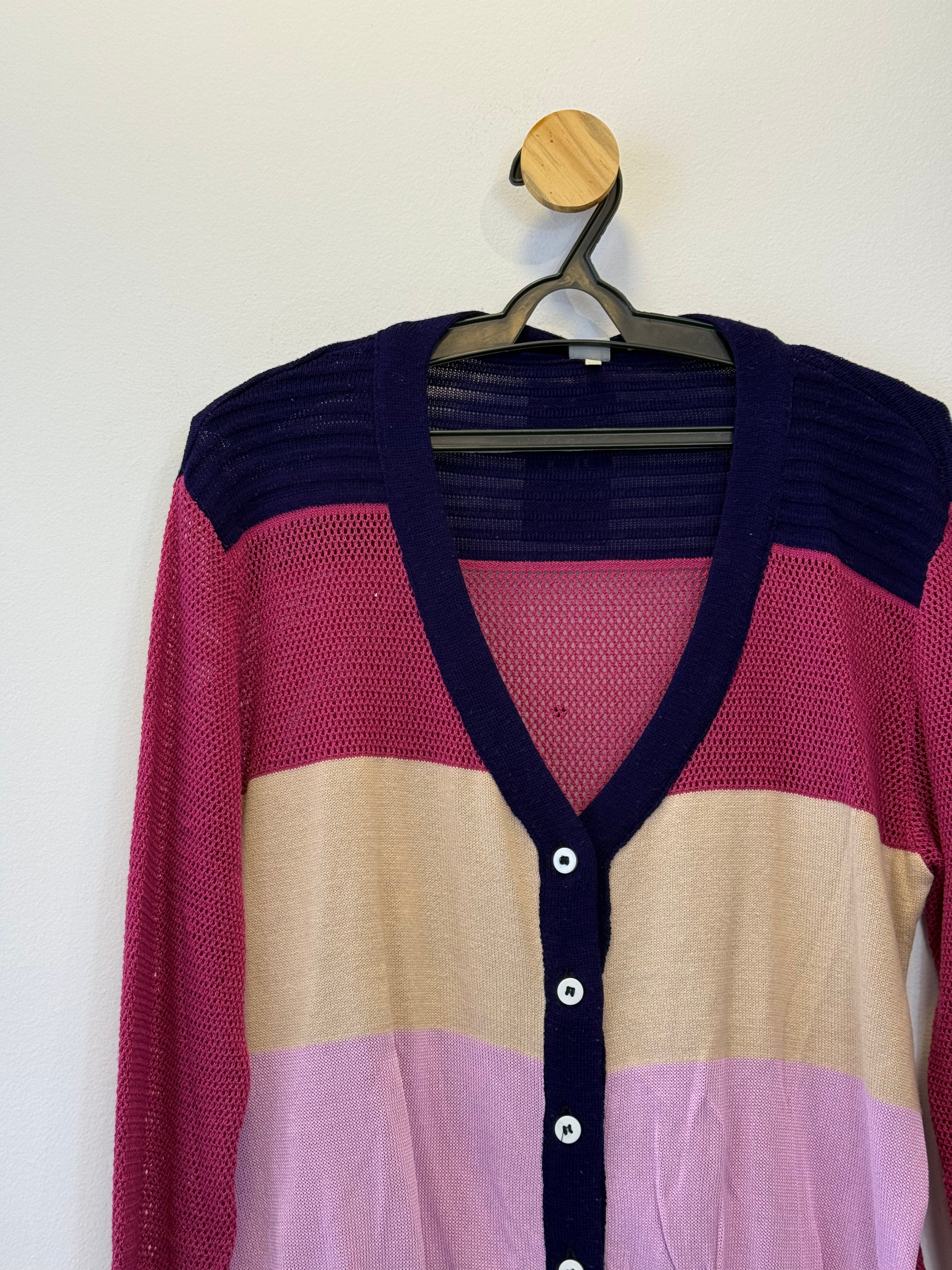 Cardigan Tricot Azul e Rosa