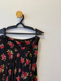 Saia Longa Preta Floral Vermelho