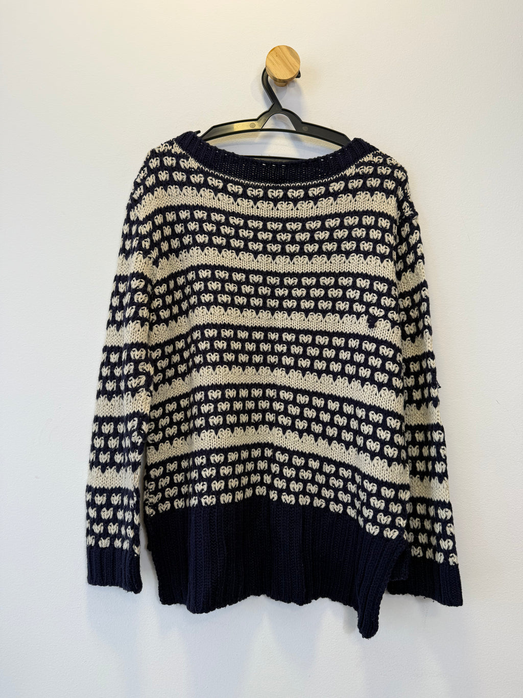 Pulôver Tricot Azul Marinho e Branco
