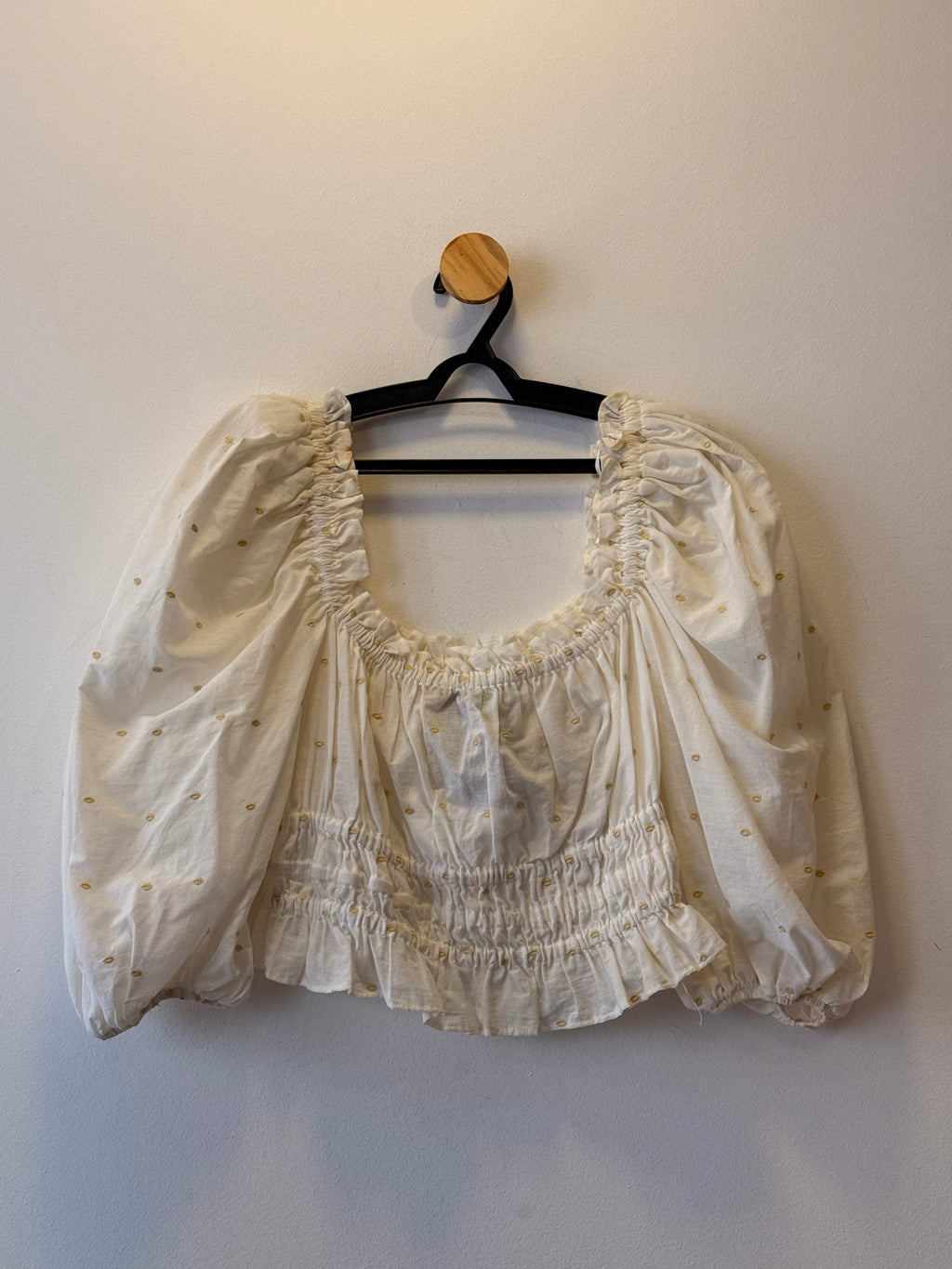 Cropped Off White com Poá Amarelo Manteiga