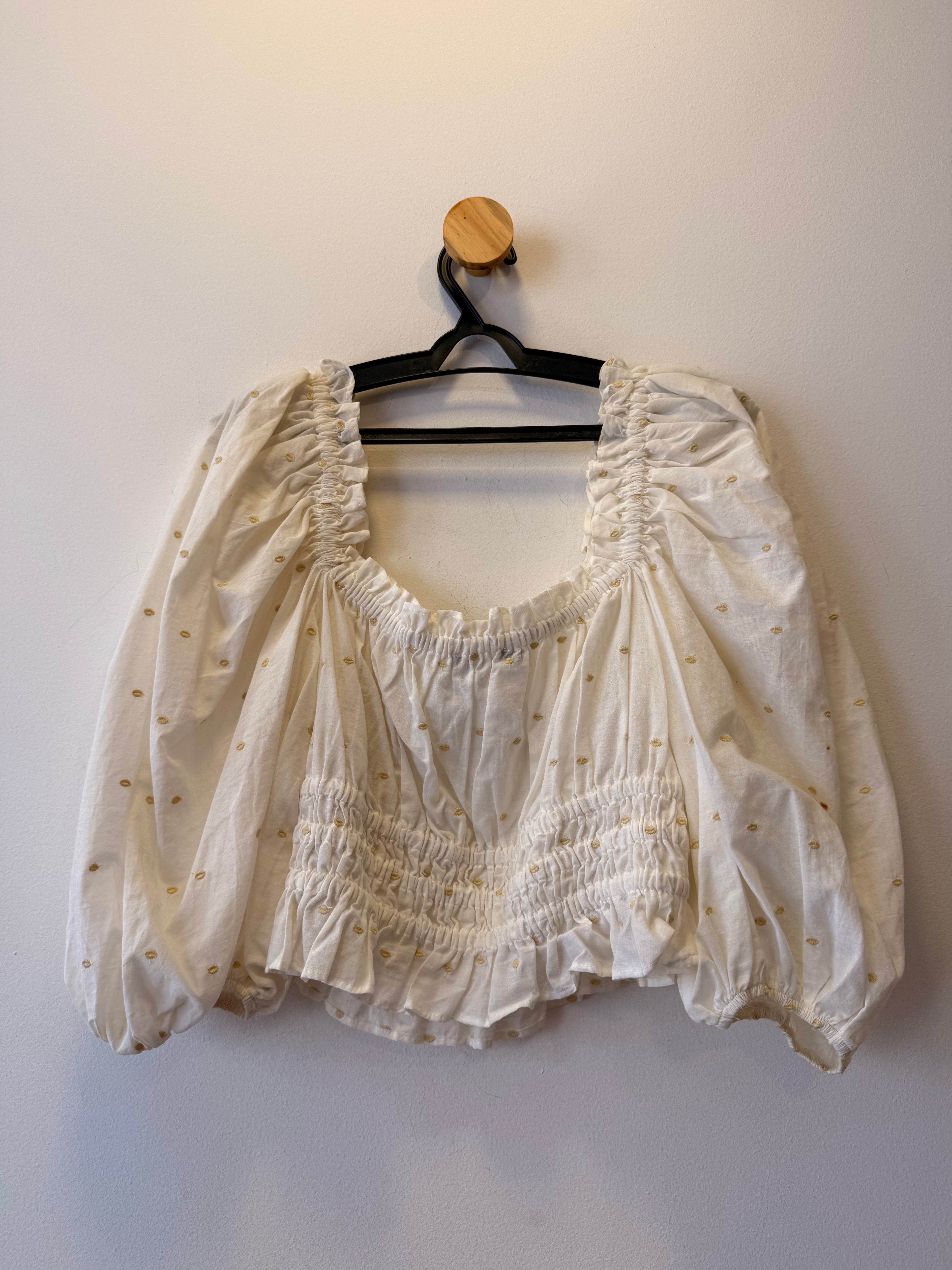 Cropped Off White com Poá Amarelo Manteiga