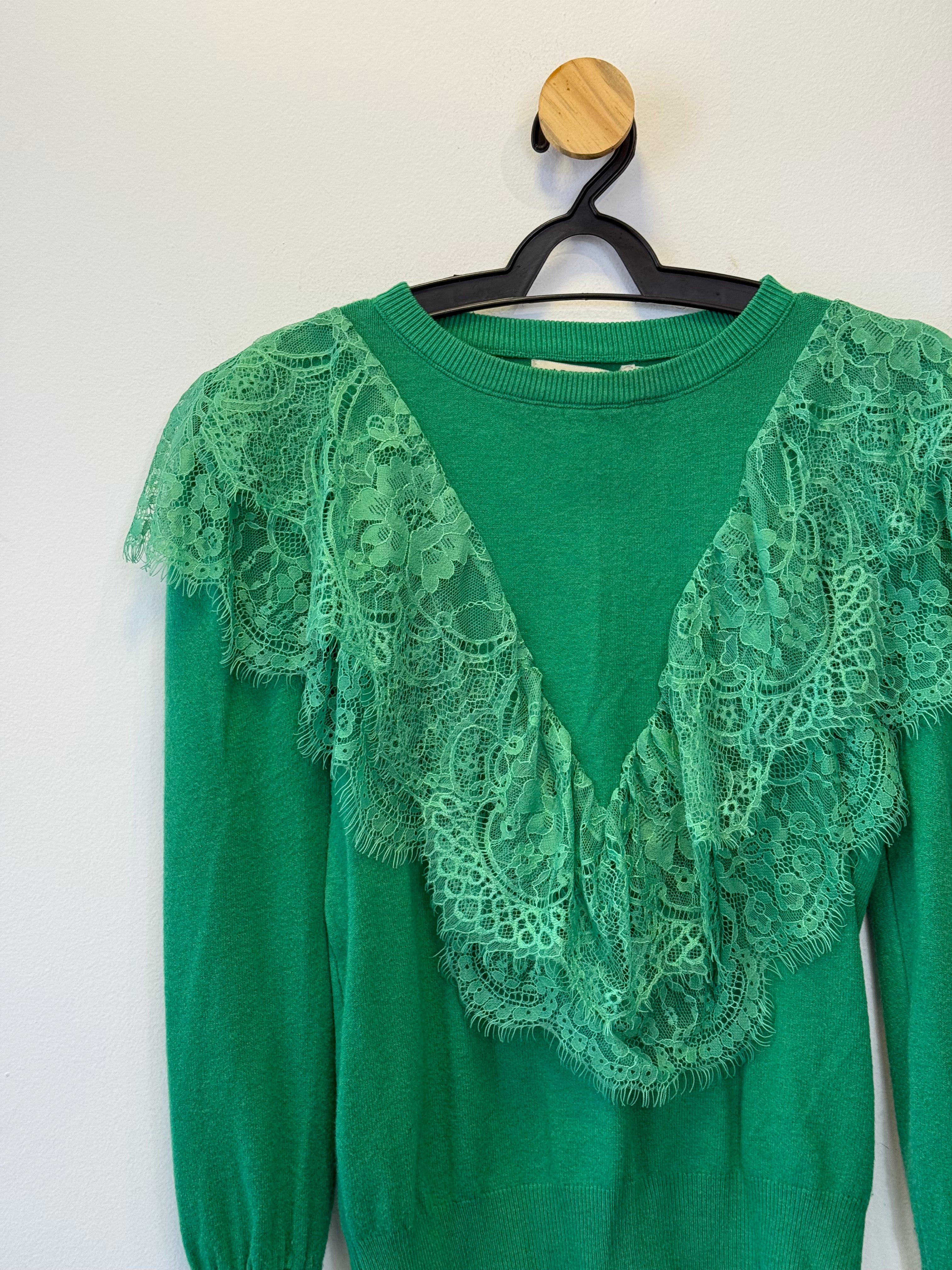 Suéter Tricot Babado em Renda