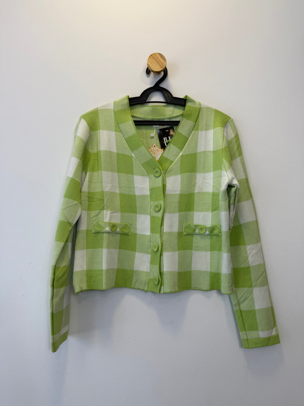 Cardigan Tricot Xadrez Verde