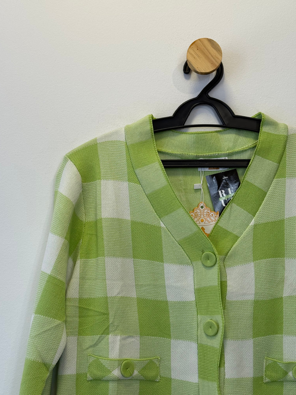 Cardigan Tricot Xadrez Verde
