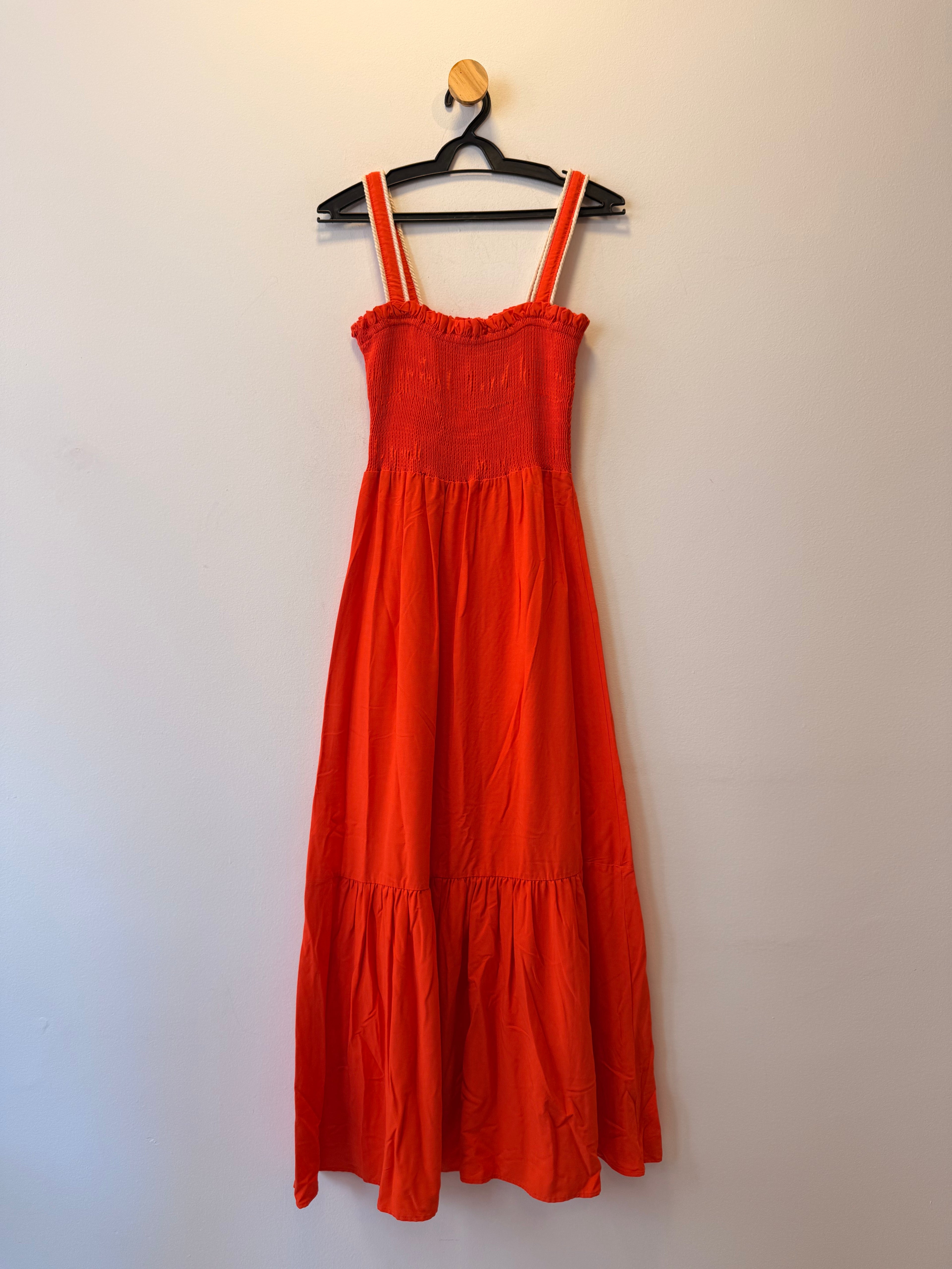 Vestido Longo Laranja com Busto Franzido