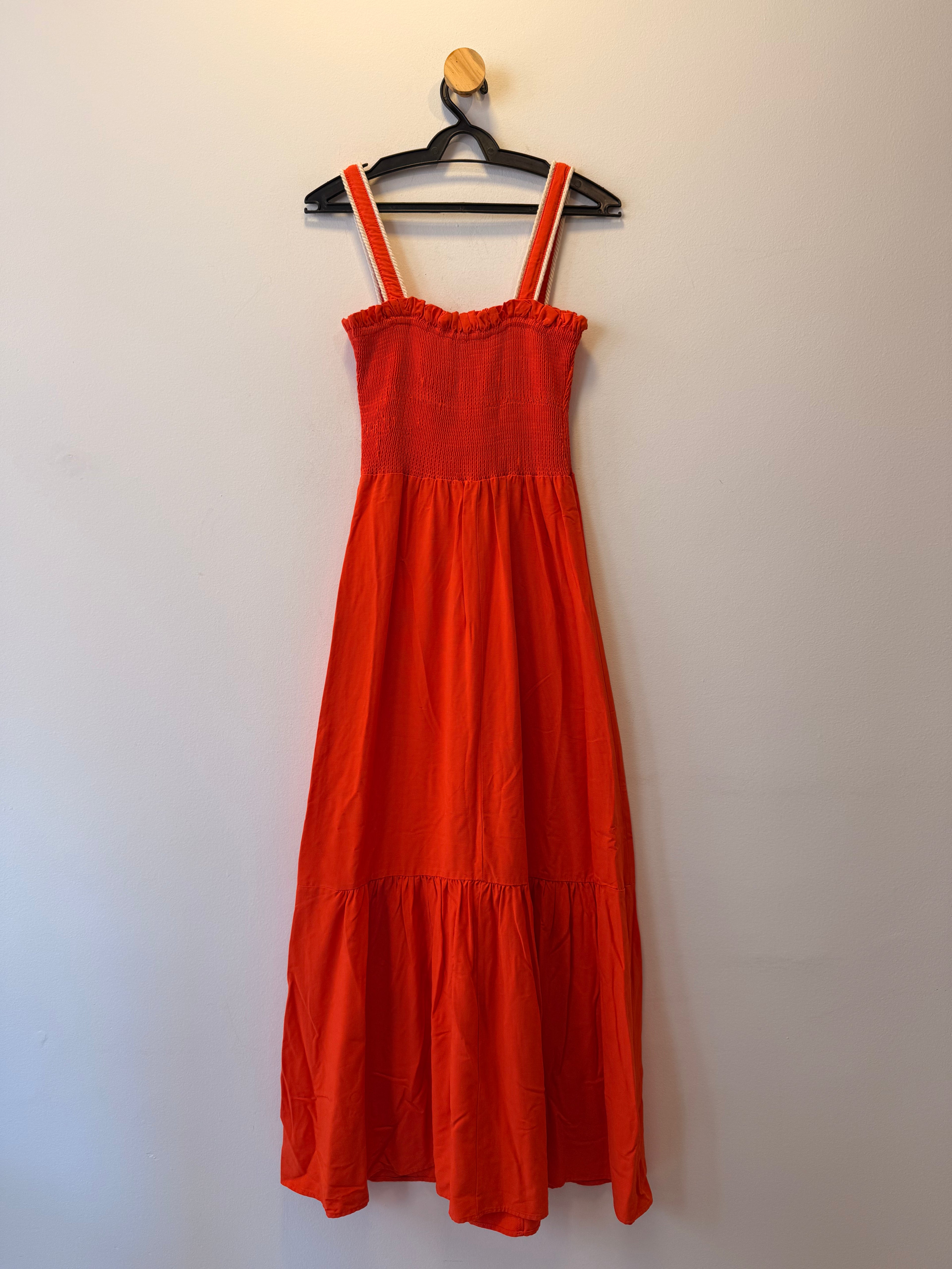 Vestido Longo Laranja com Busto Franzido