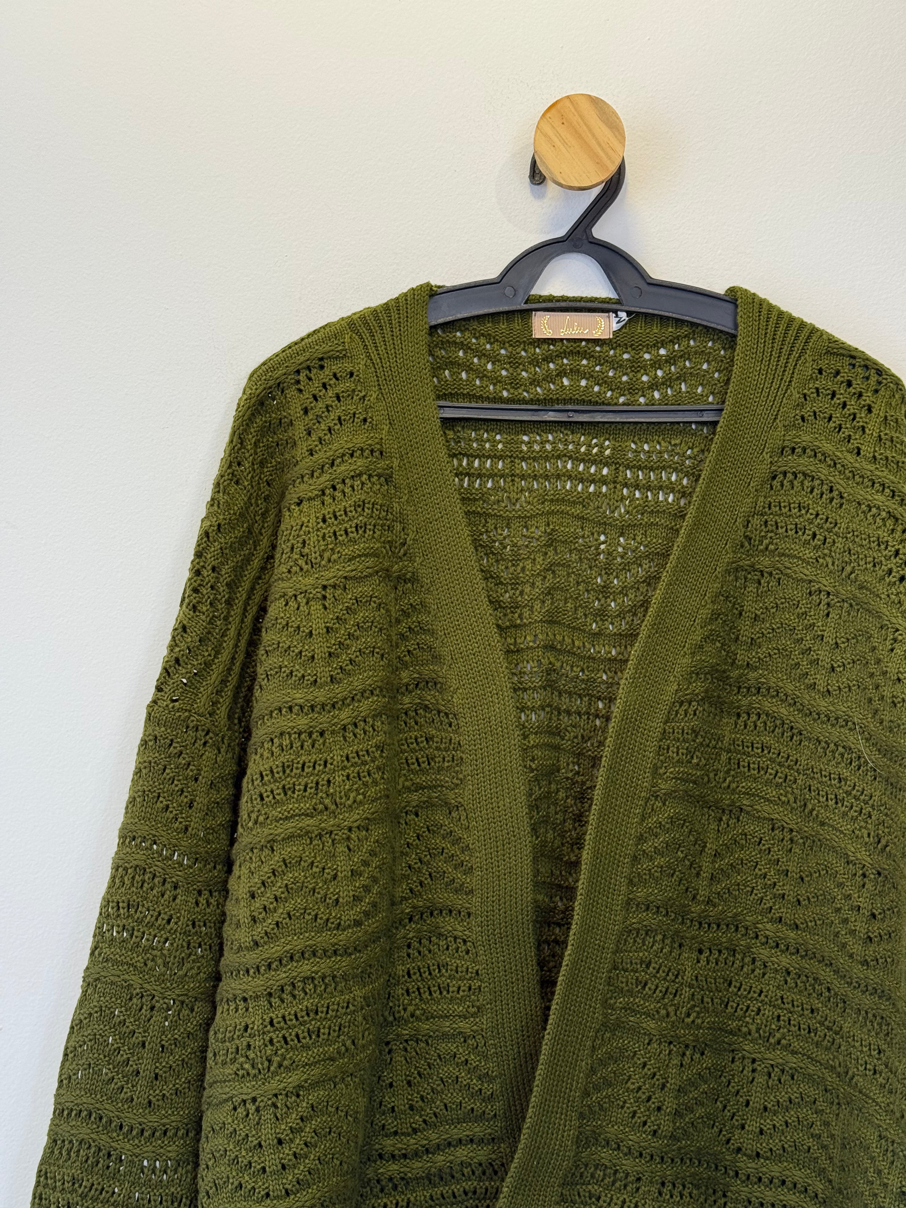Cardigan Tricot Verde Musgo