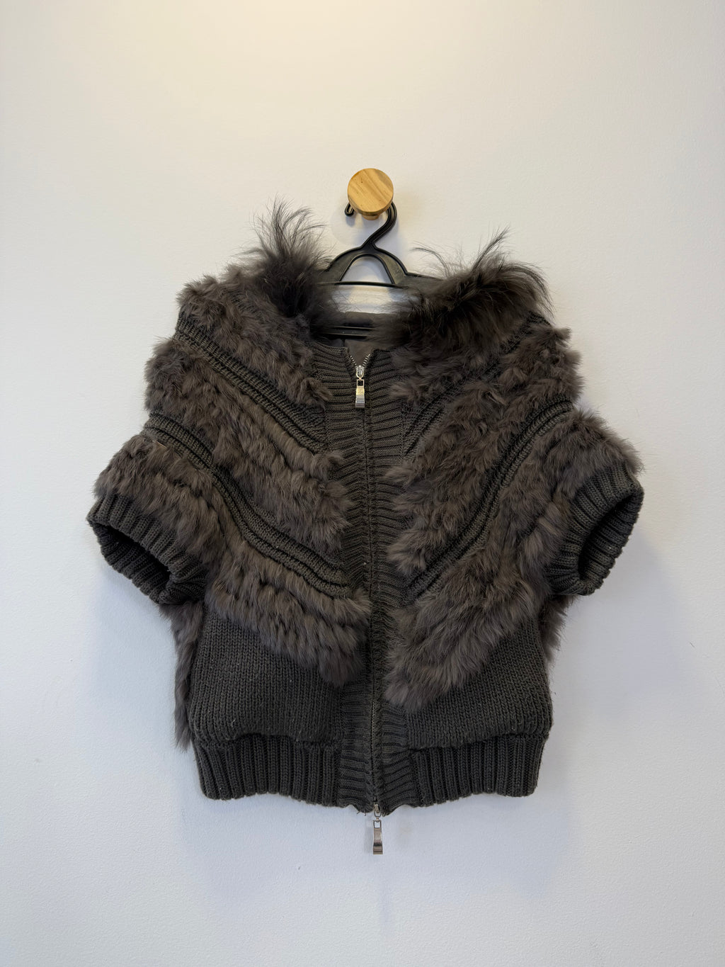 Colete Tricot e Pele Cinza