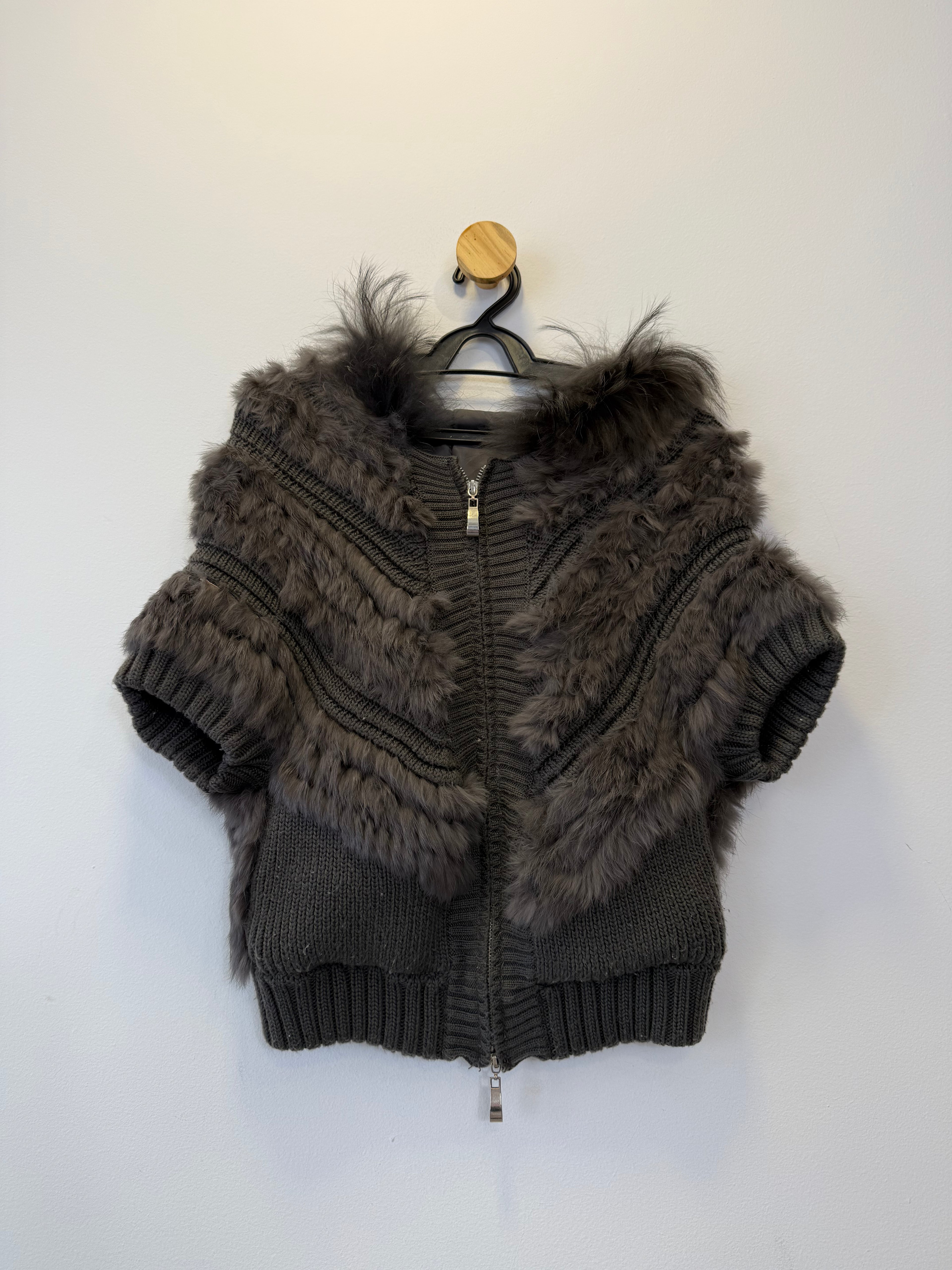 Colete Tricot e Pele Cinza