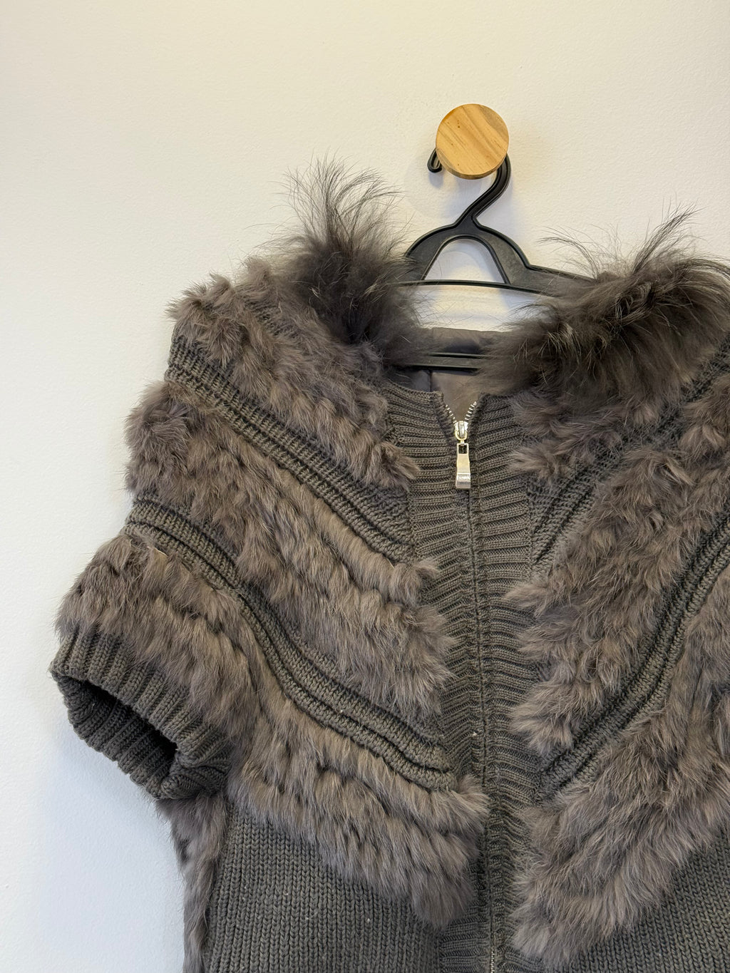 Colete Tricot e Pele Cinza