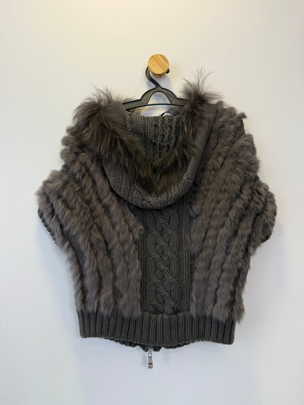 Colete Tricot e Pele Cinza