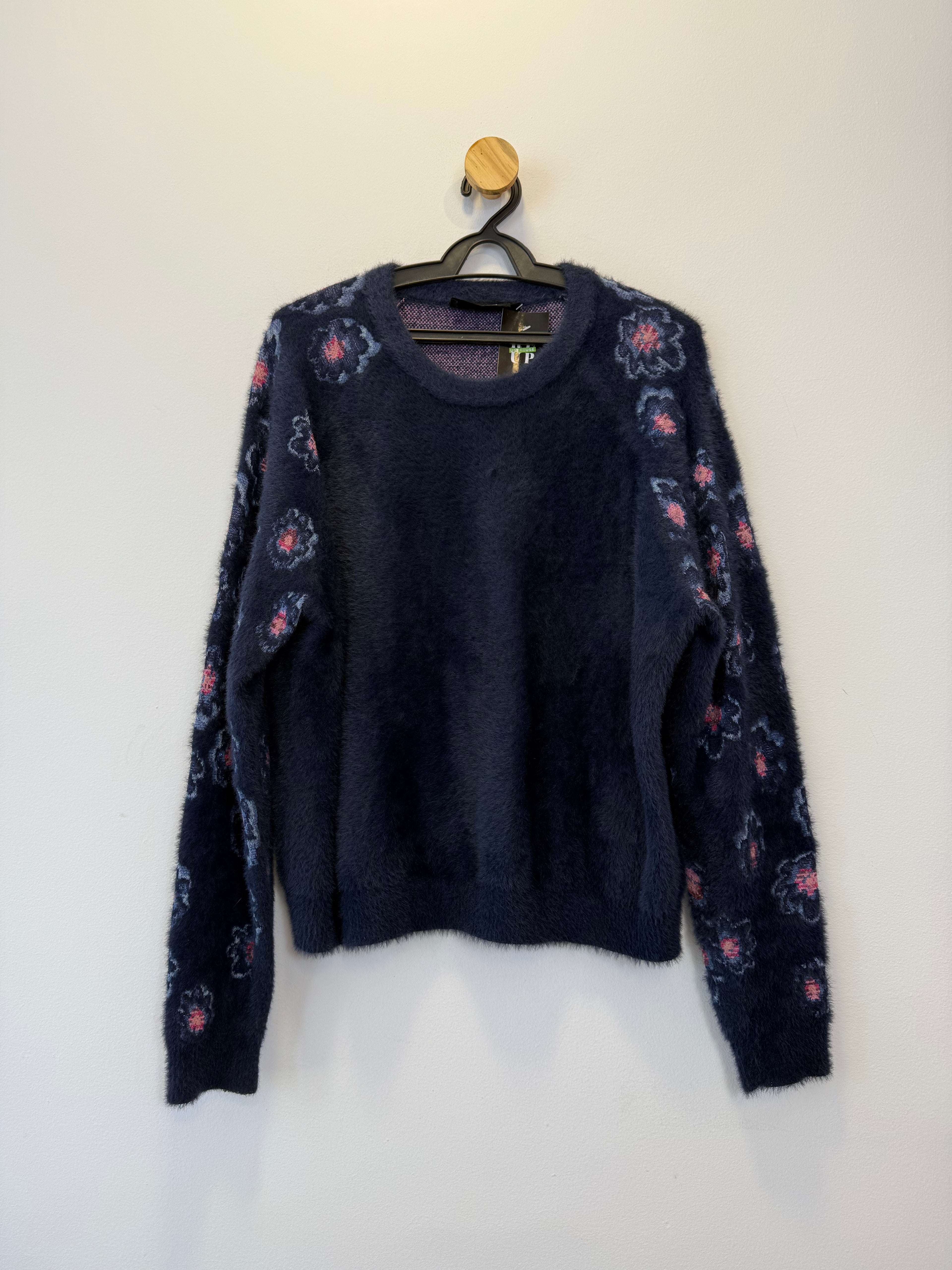 Suéter Tricot Azul Floral