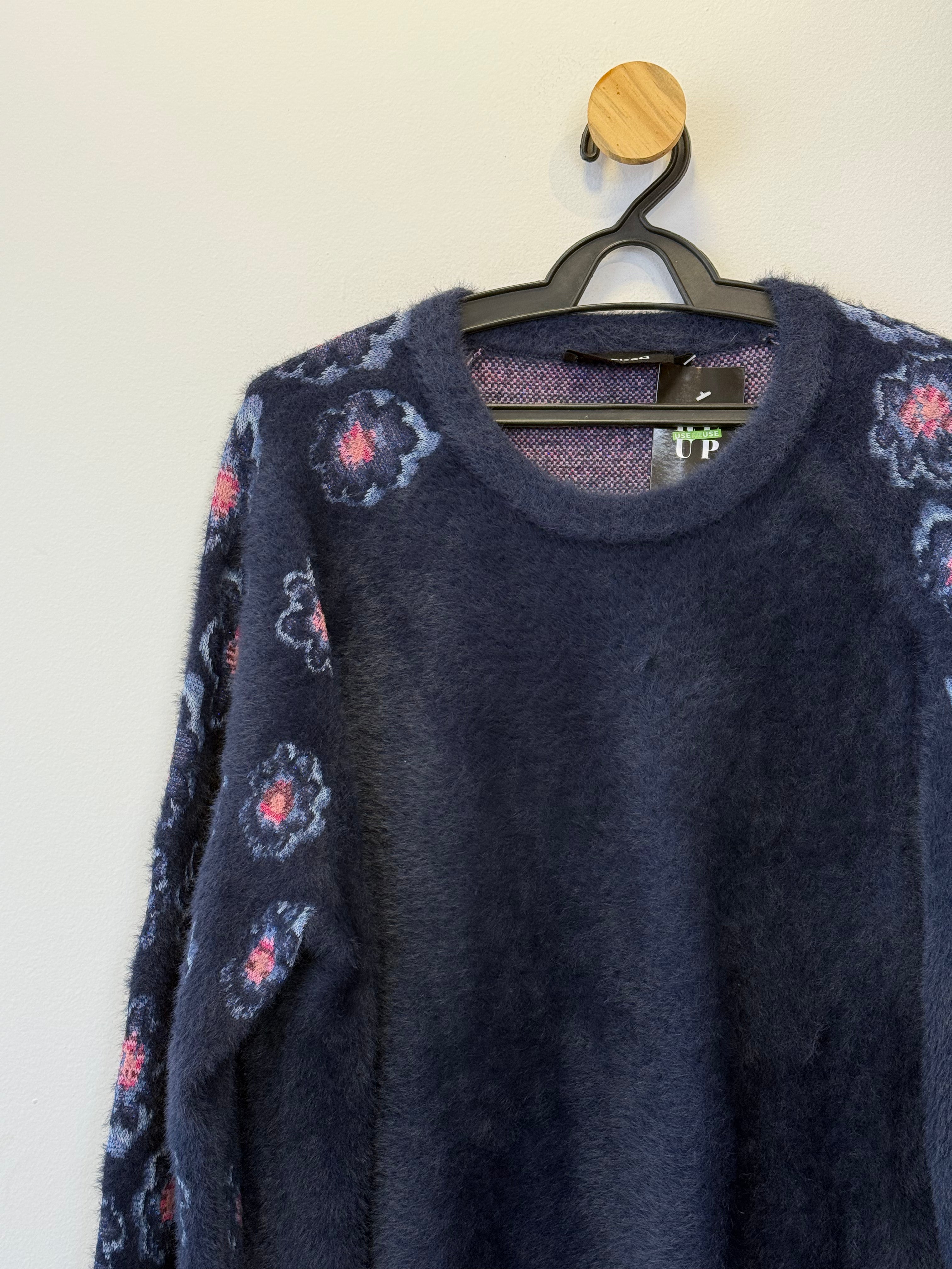 Suéter Tricot Azul Floral