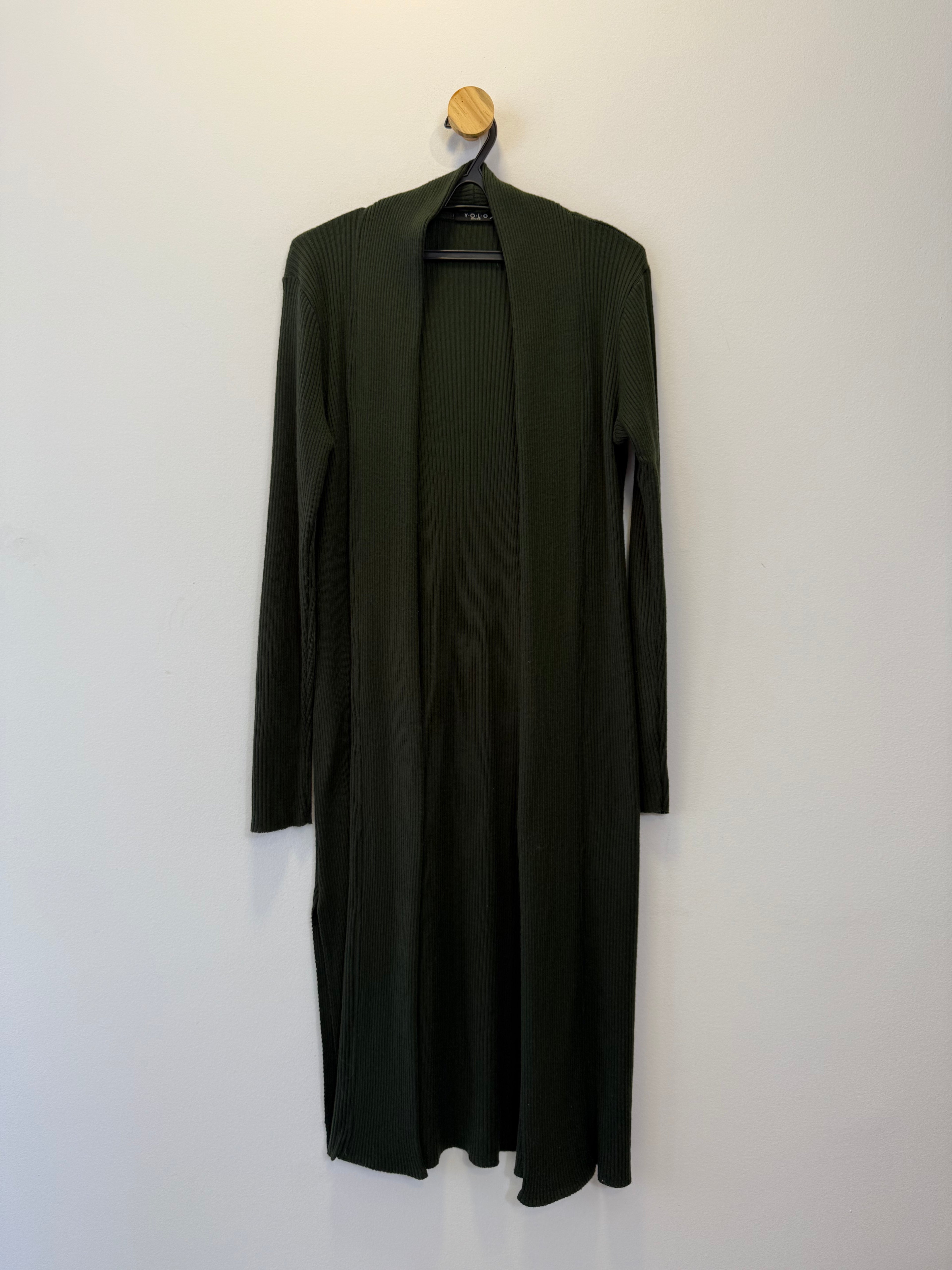 Cardigan Tricot Alongado Verde Militar