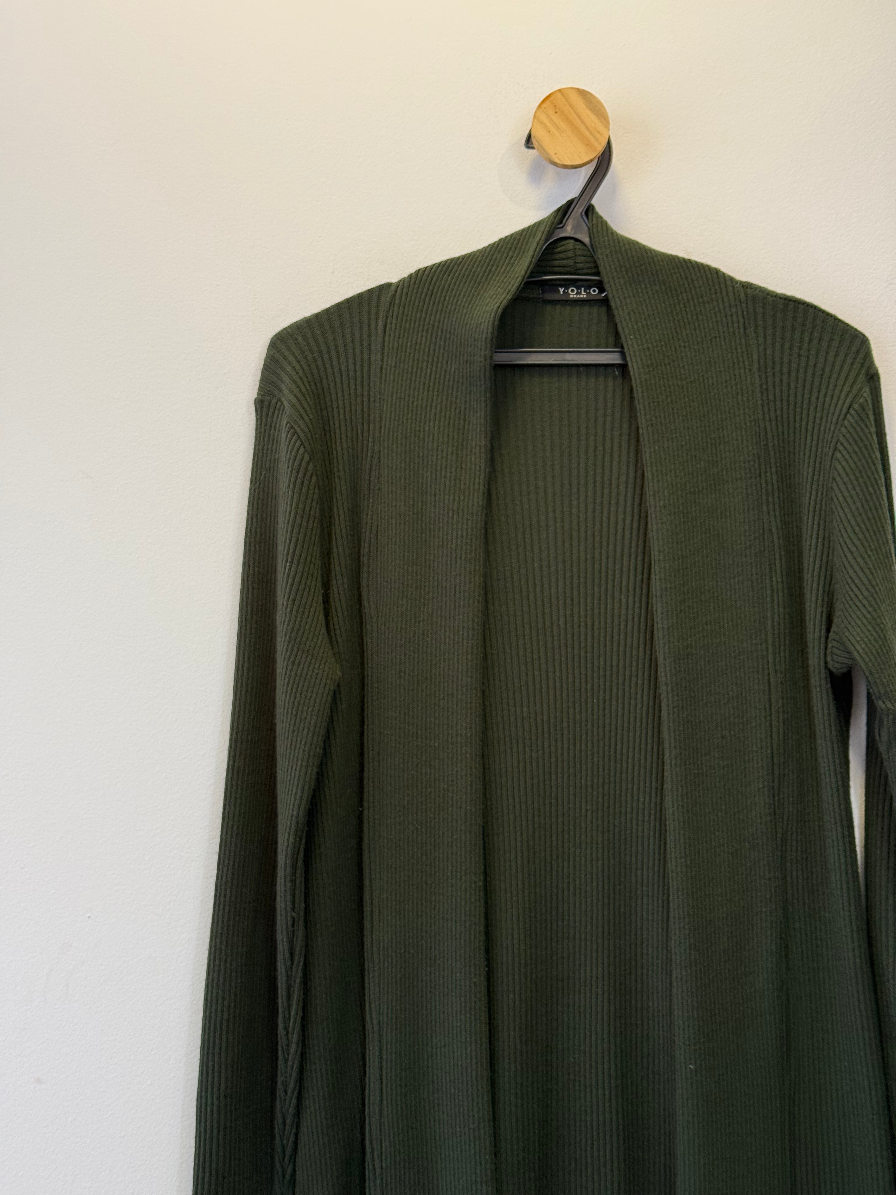 Cardigan Tricot Alongado Verde Militar