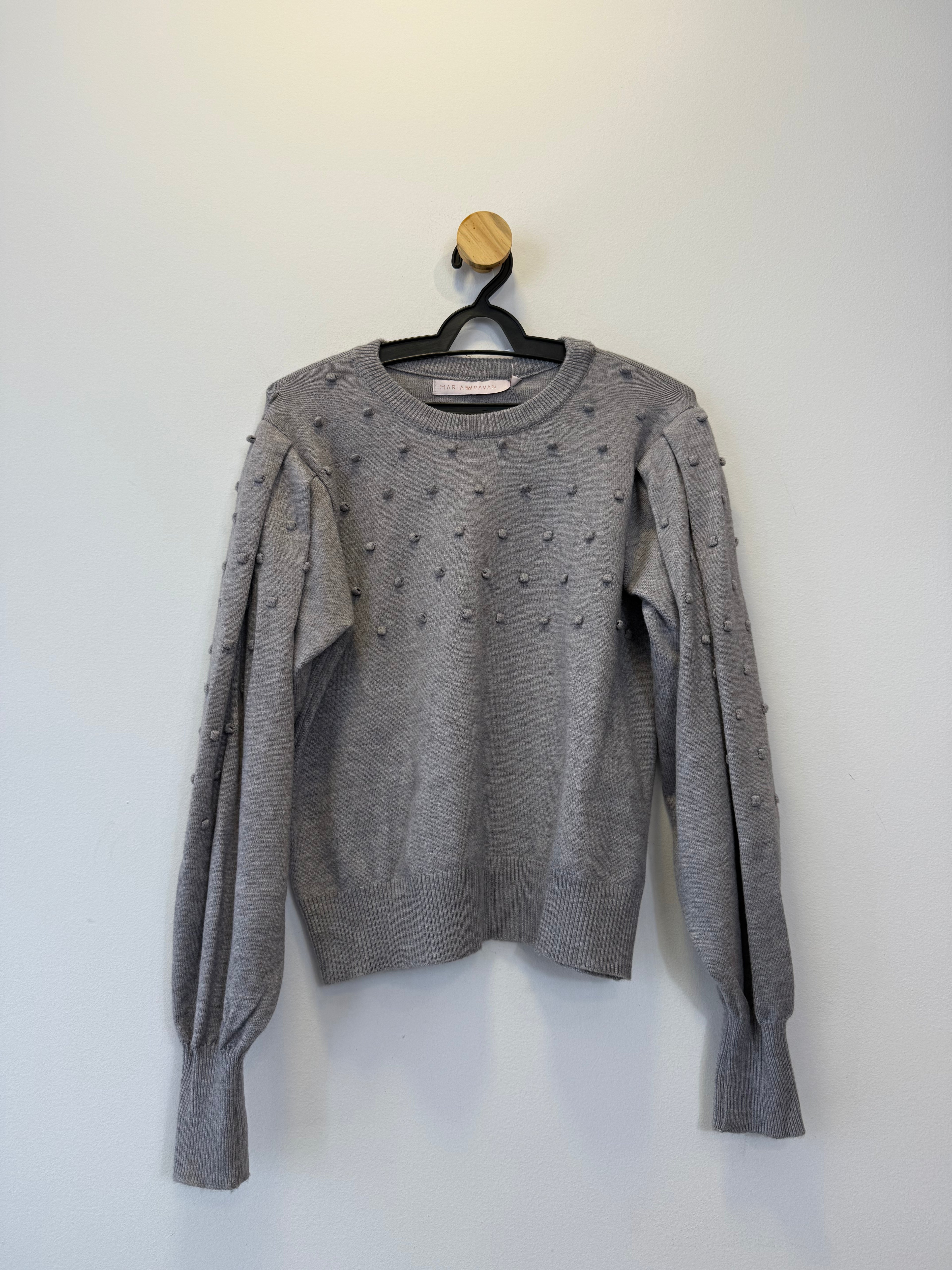 Suéter Tricot Bolinhas Cinza