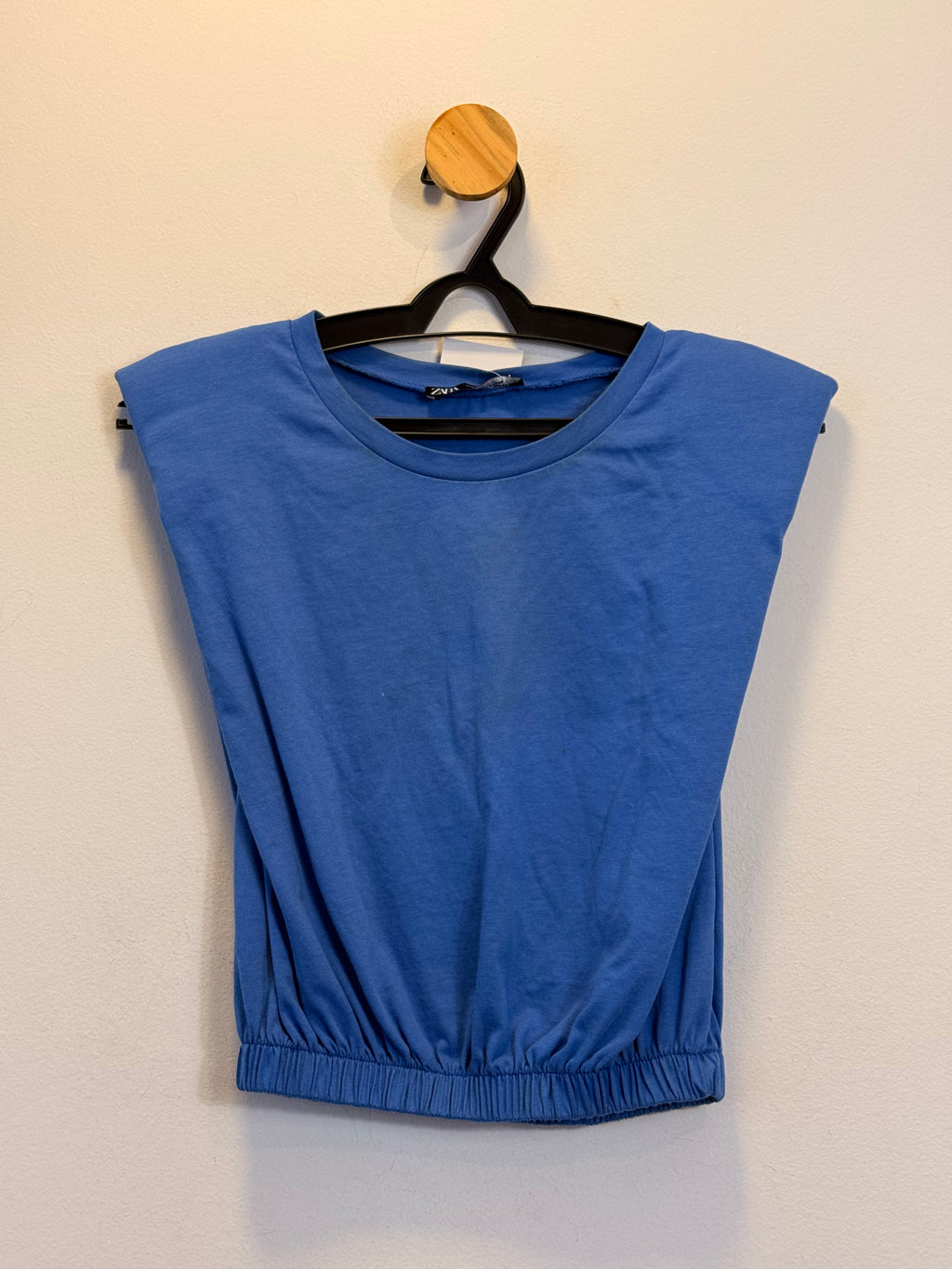Cropped Azul com Cós Franzido