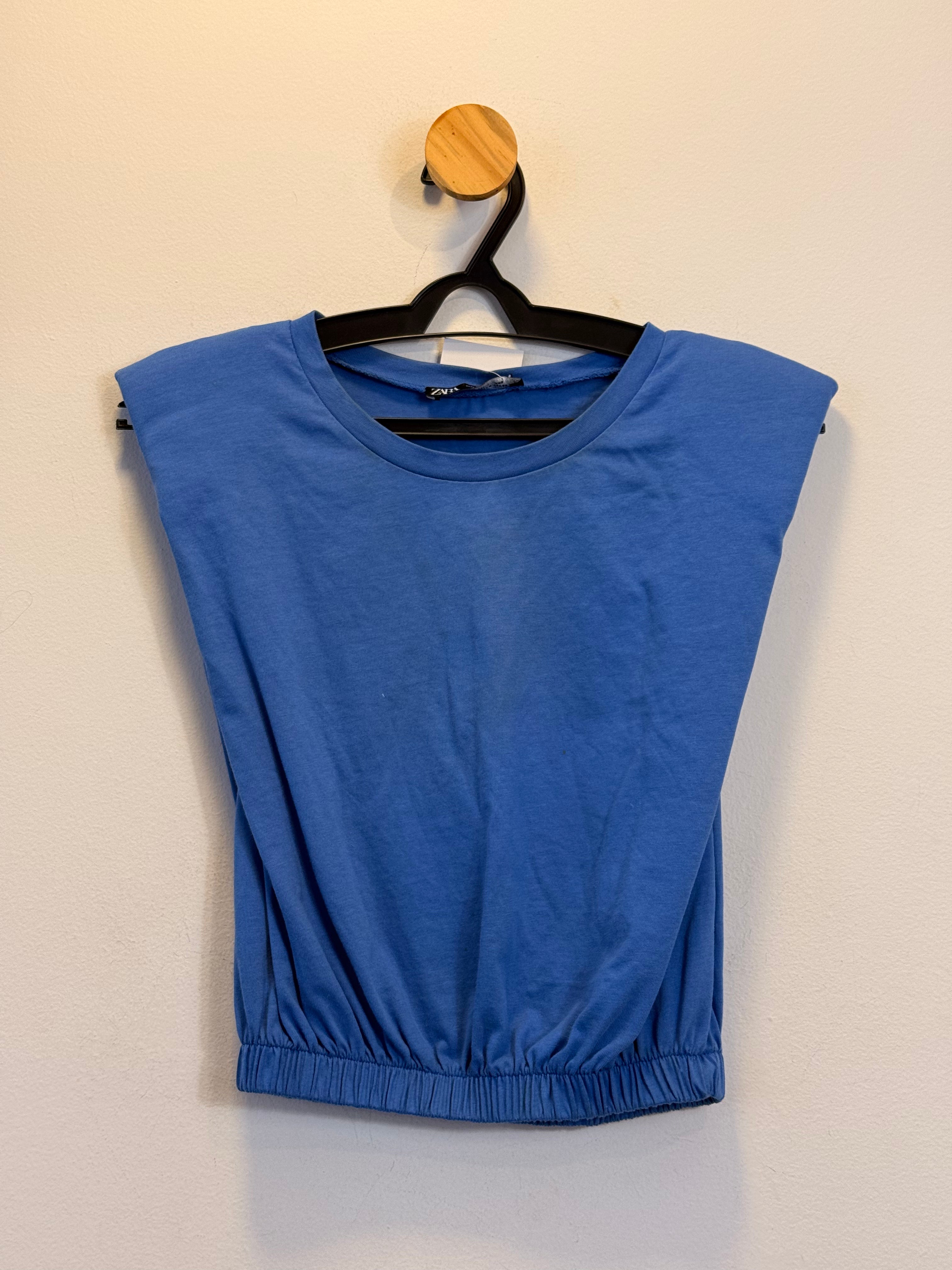 Cropped Azul com Cós Franzido