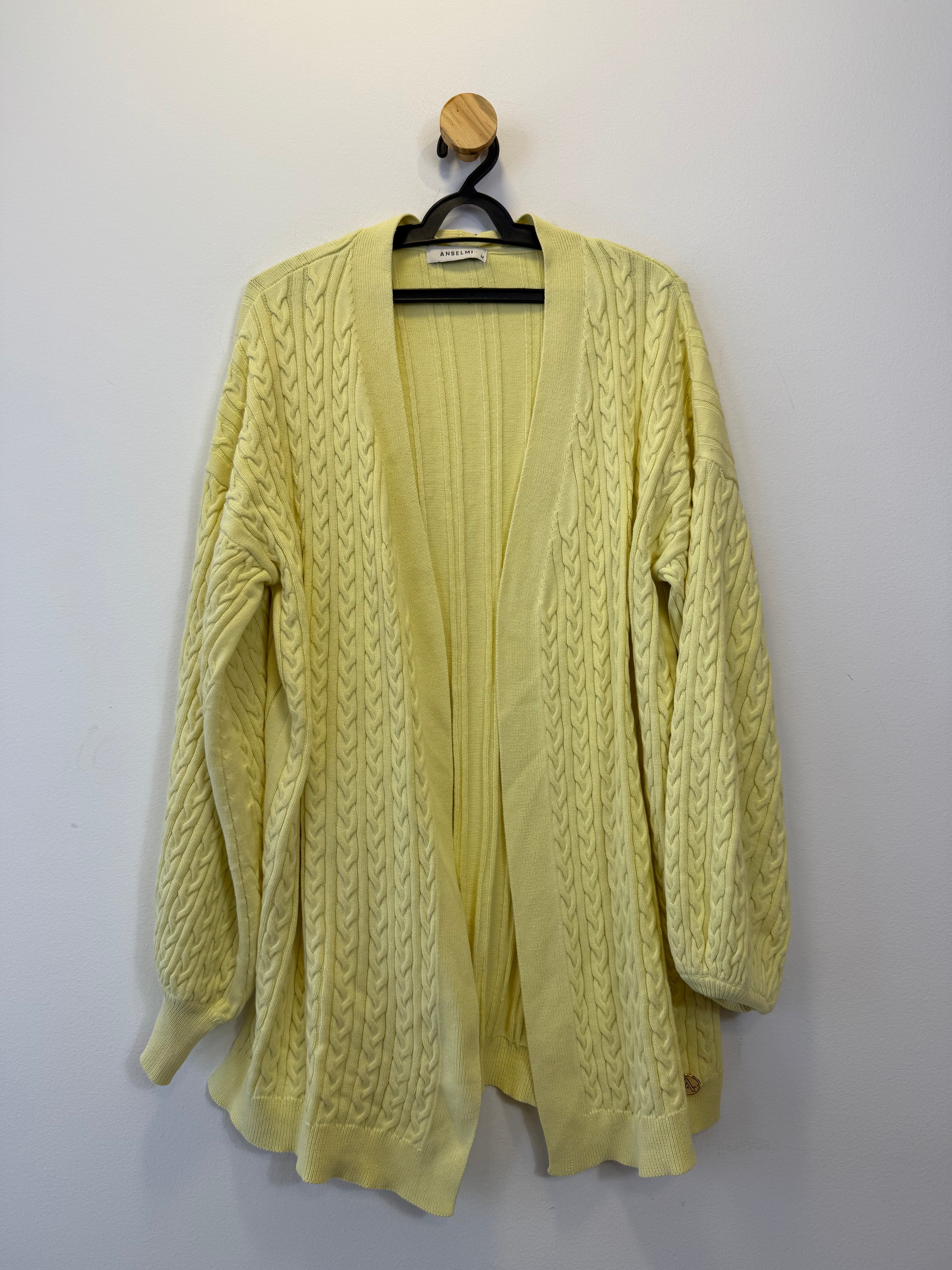 Cardigan Tricot Alongado Amarelo Manteiga