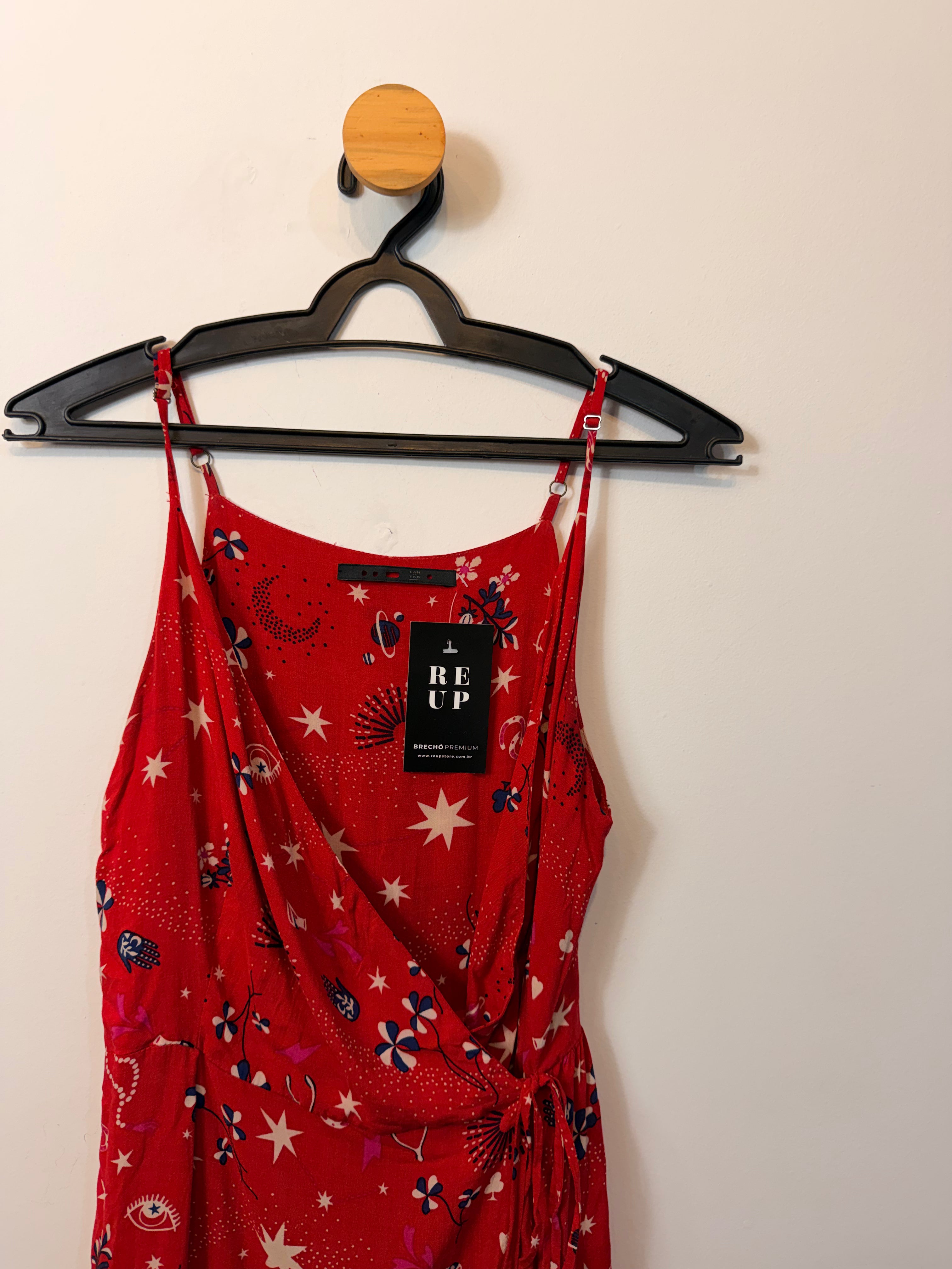 Vestido Vermelho Estampado Cantão