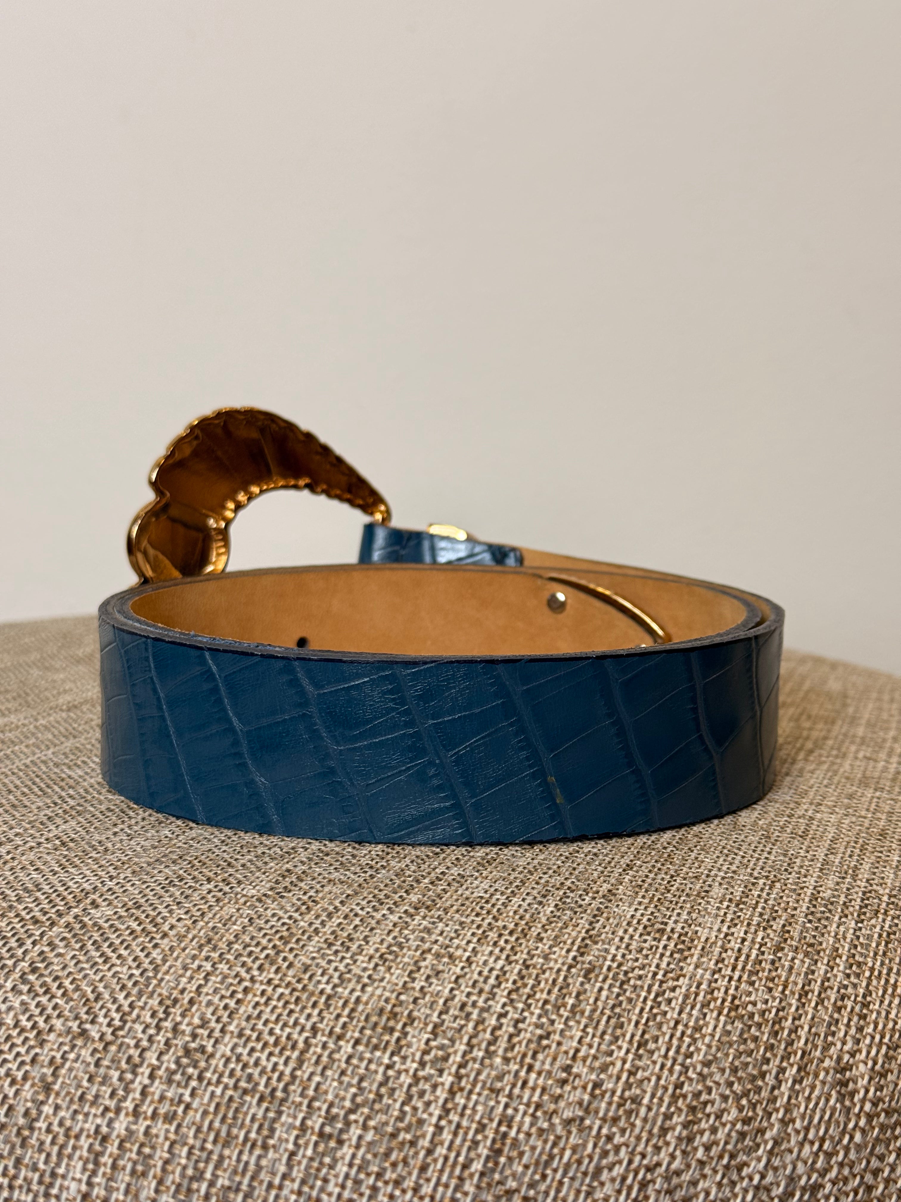 Cinto em Couro Azul Indigo