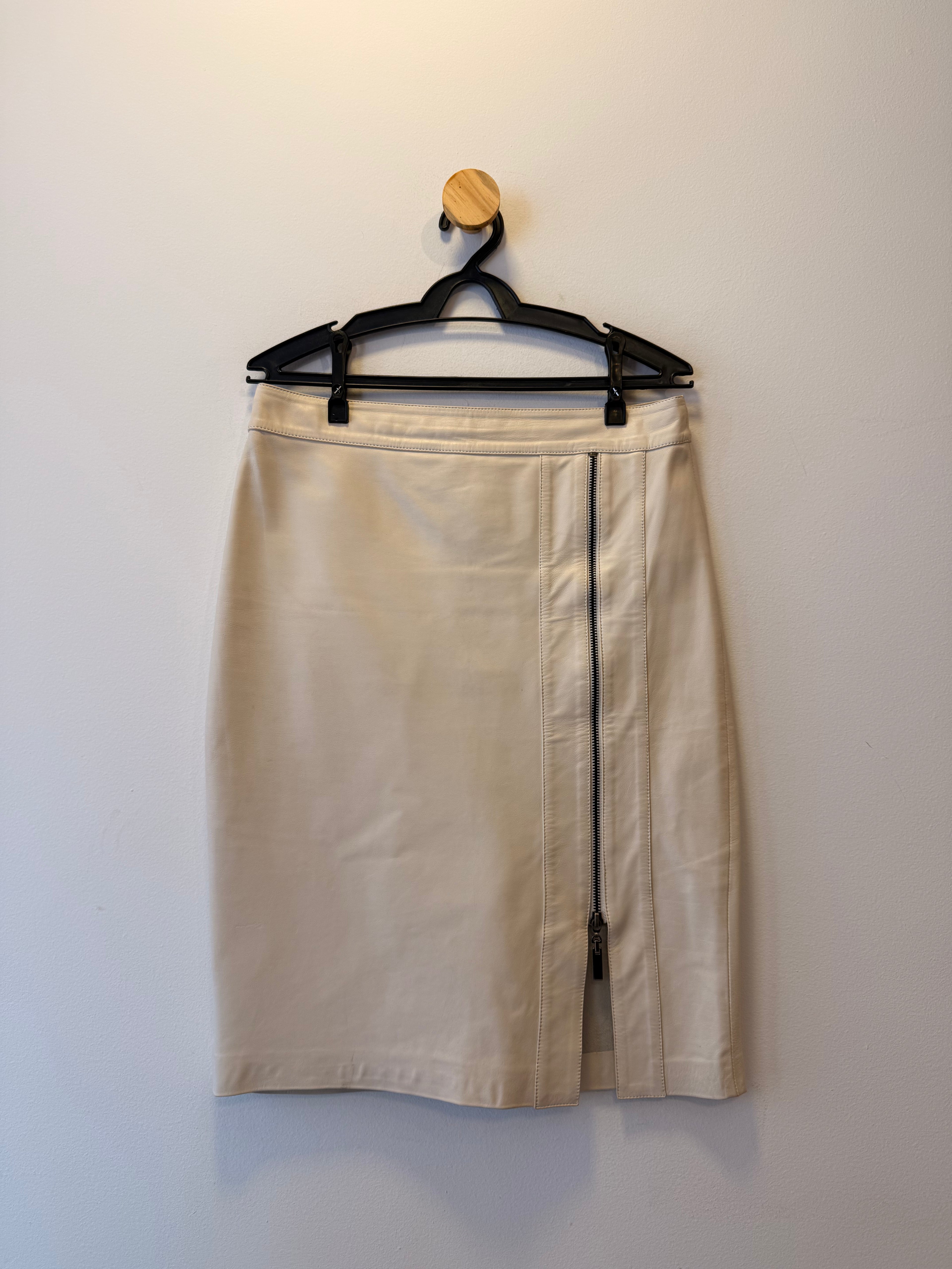 Saia de Couro Midi Off White