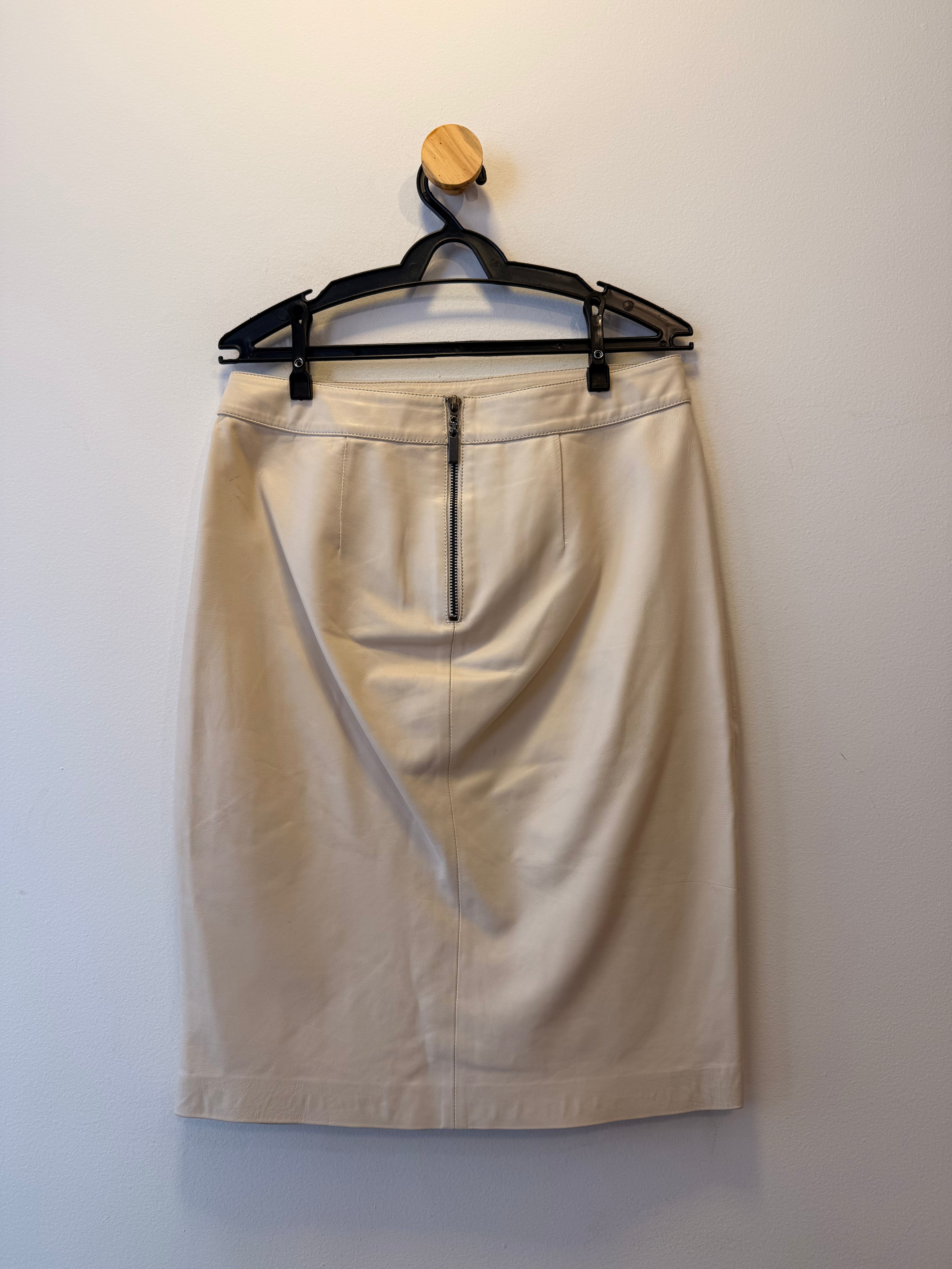 Saia de Couro Midi Off White