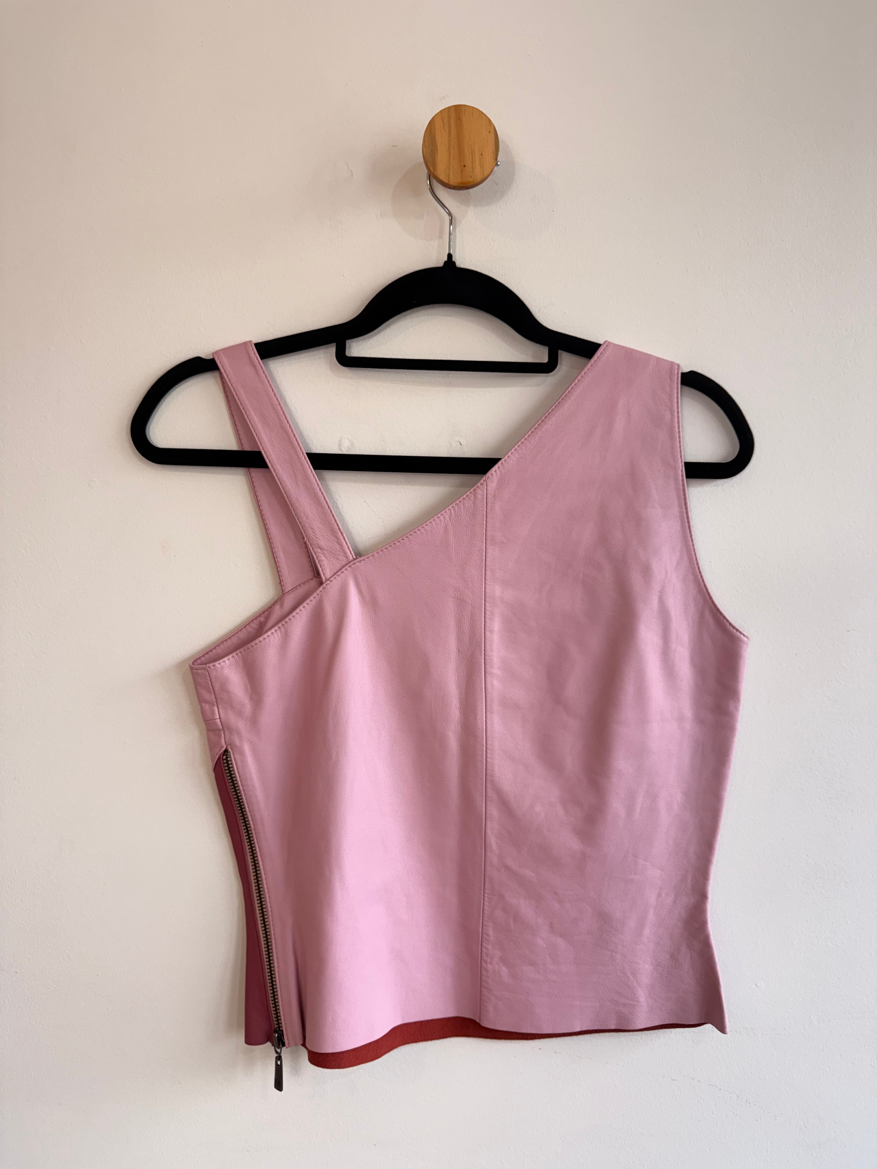 Blusa de Couro Rosa Mell Marques