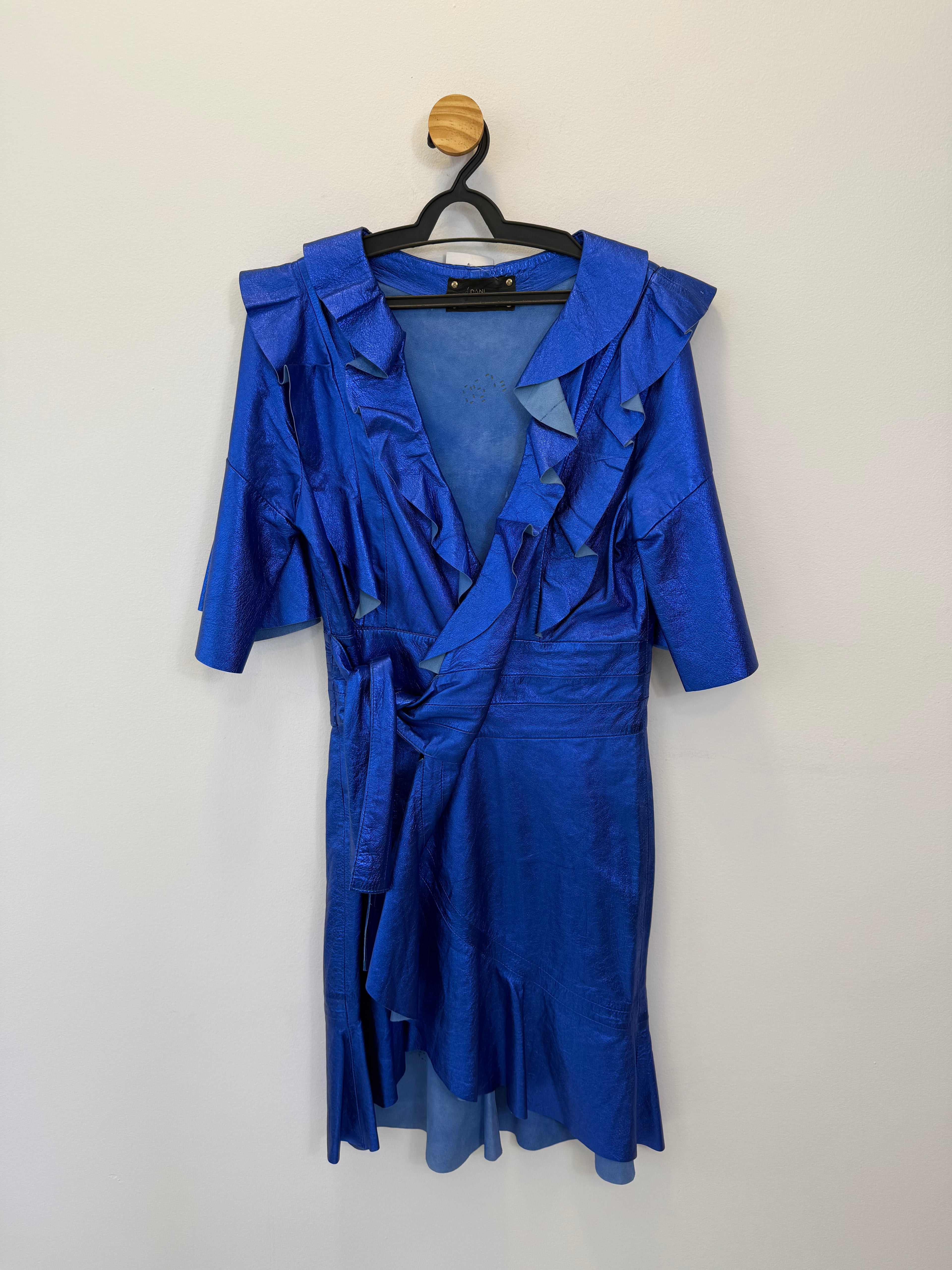 Vestido de Couro Azul Metalizado