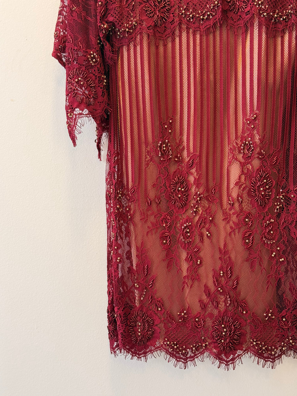 Vestido Vinho de Renda com Bordados
