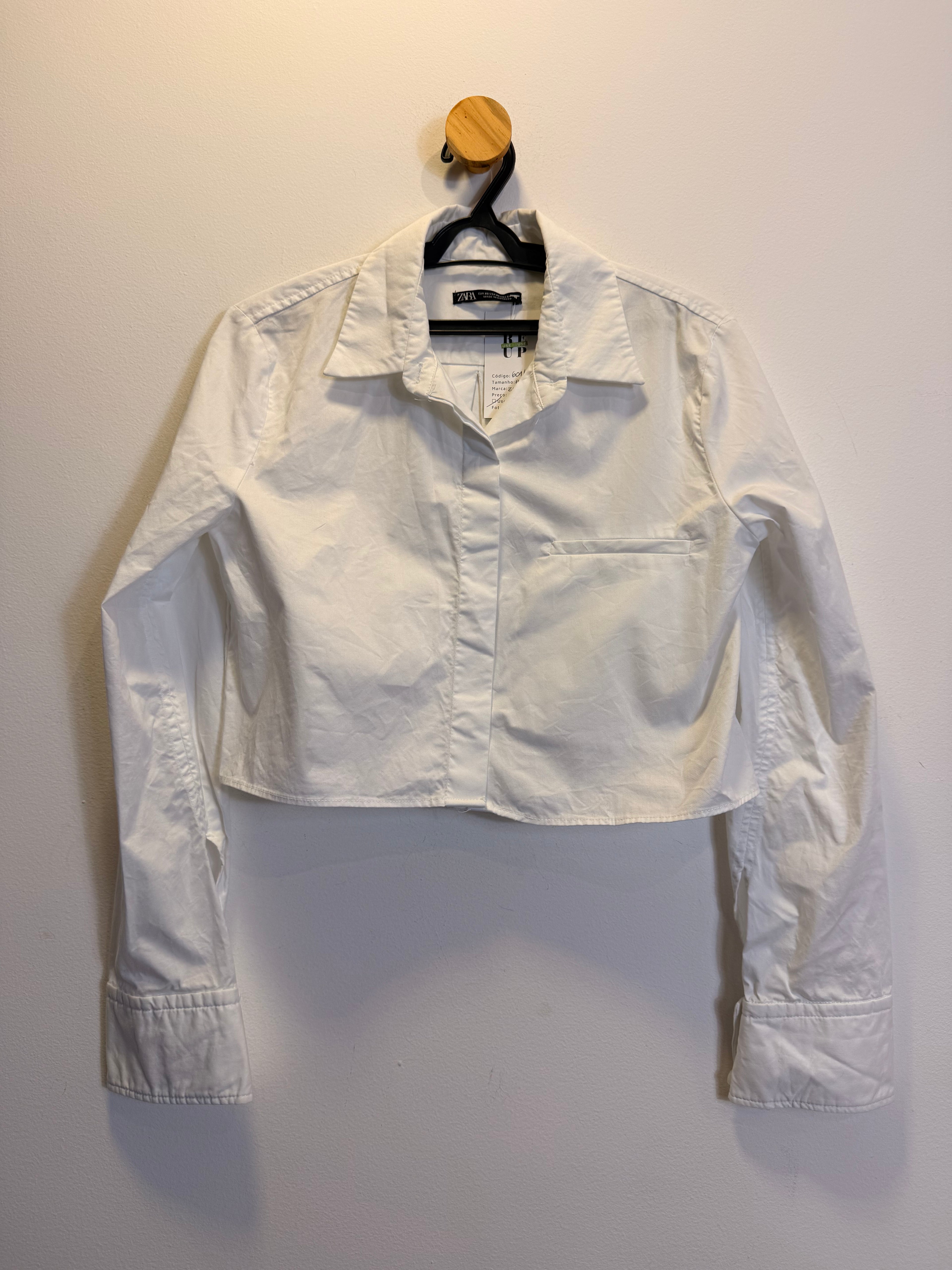 Camisa Cropped Branca Zara