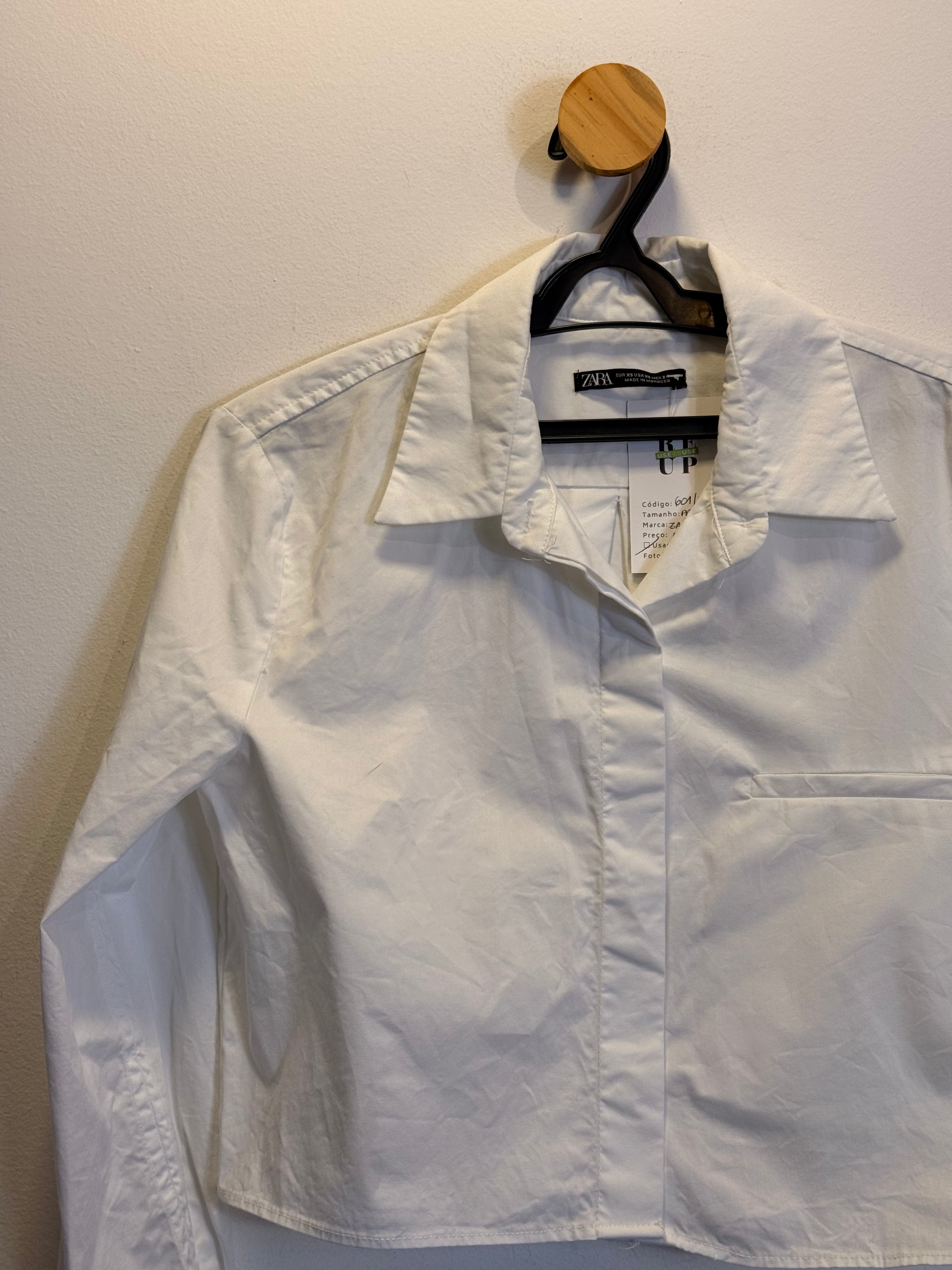 Camisa Cropped Branca Zara