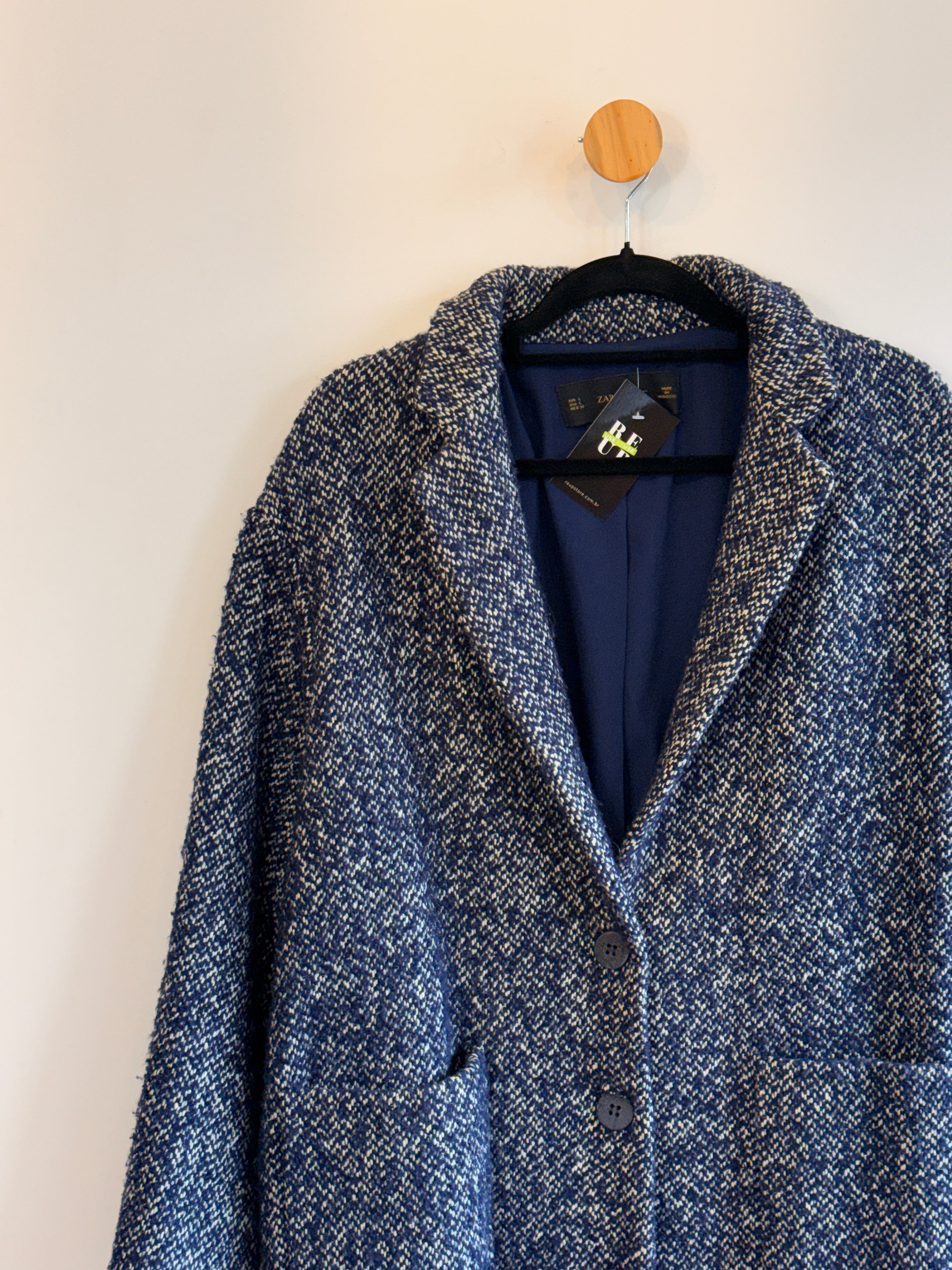 Casaco de Tweed Azul Zara