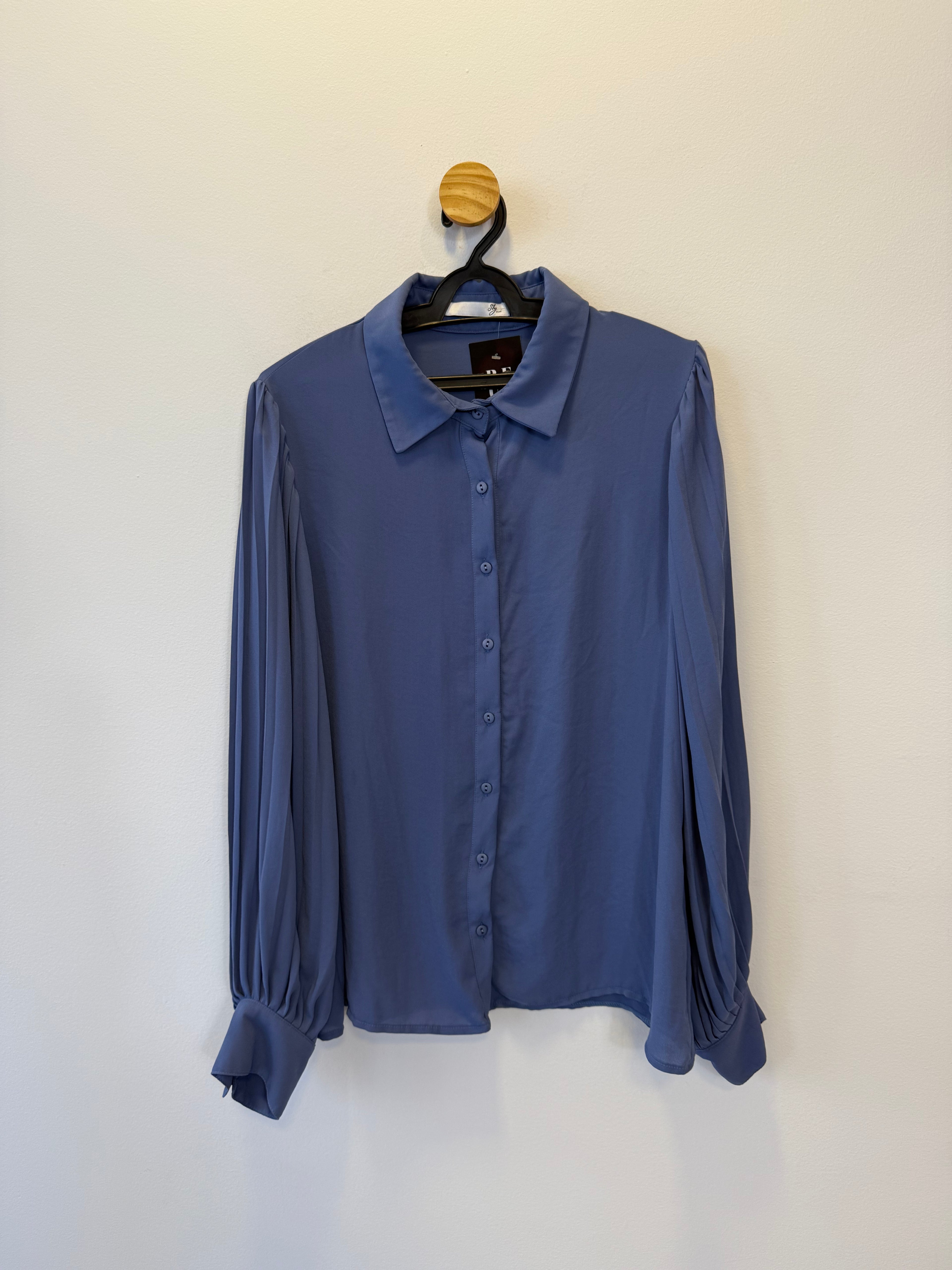 Camisa Azul Manga Plissada
