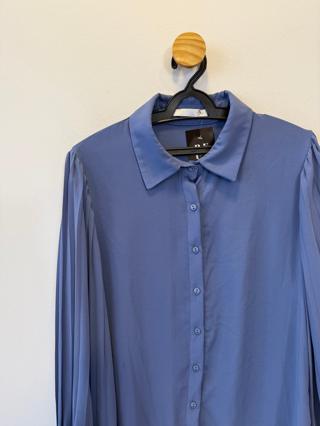 Camisa Azul Manga Plissada