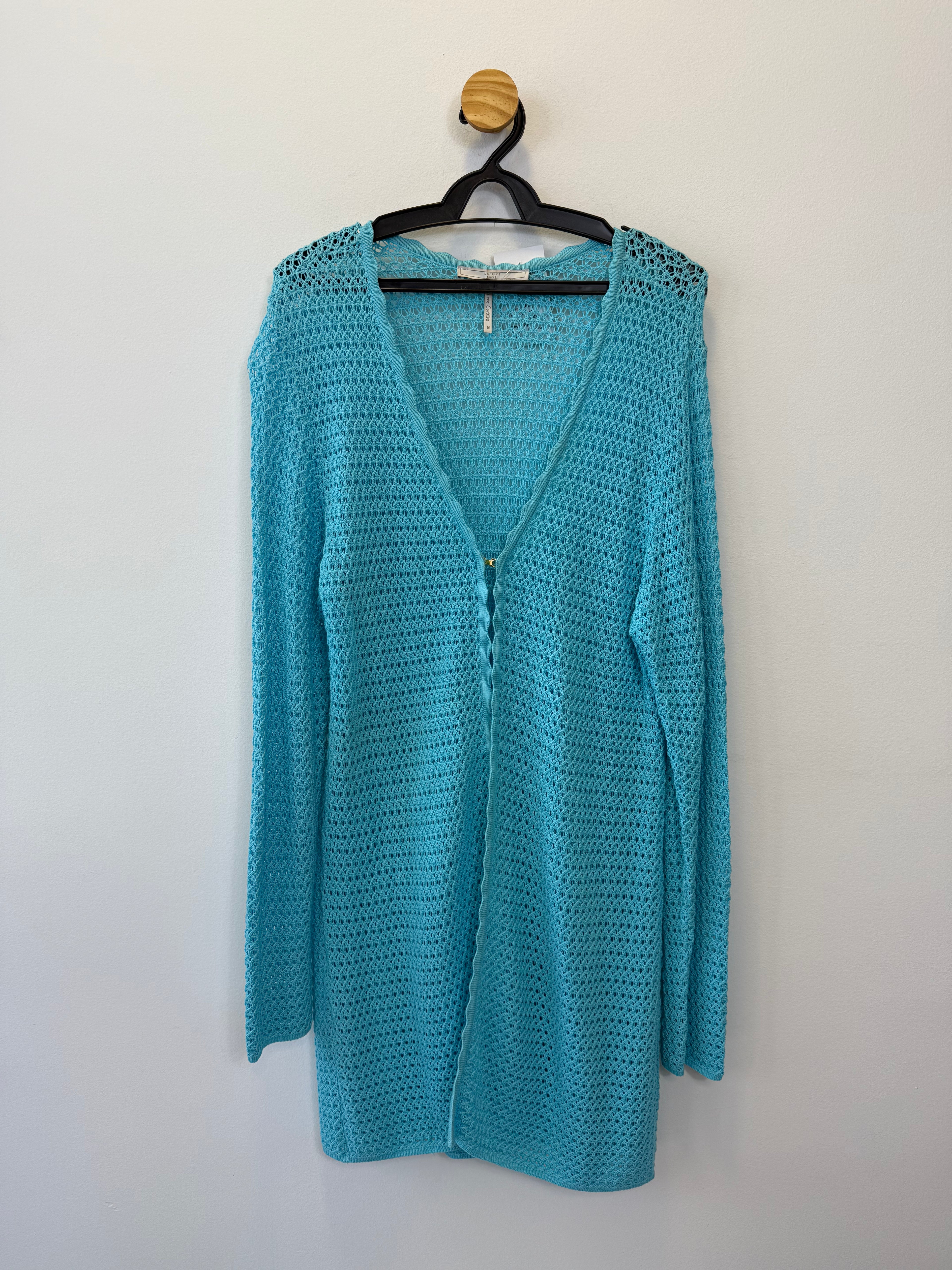 Cardigan Longo Tricot Azul