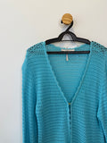 Cardigan Longo Tricot Azul