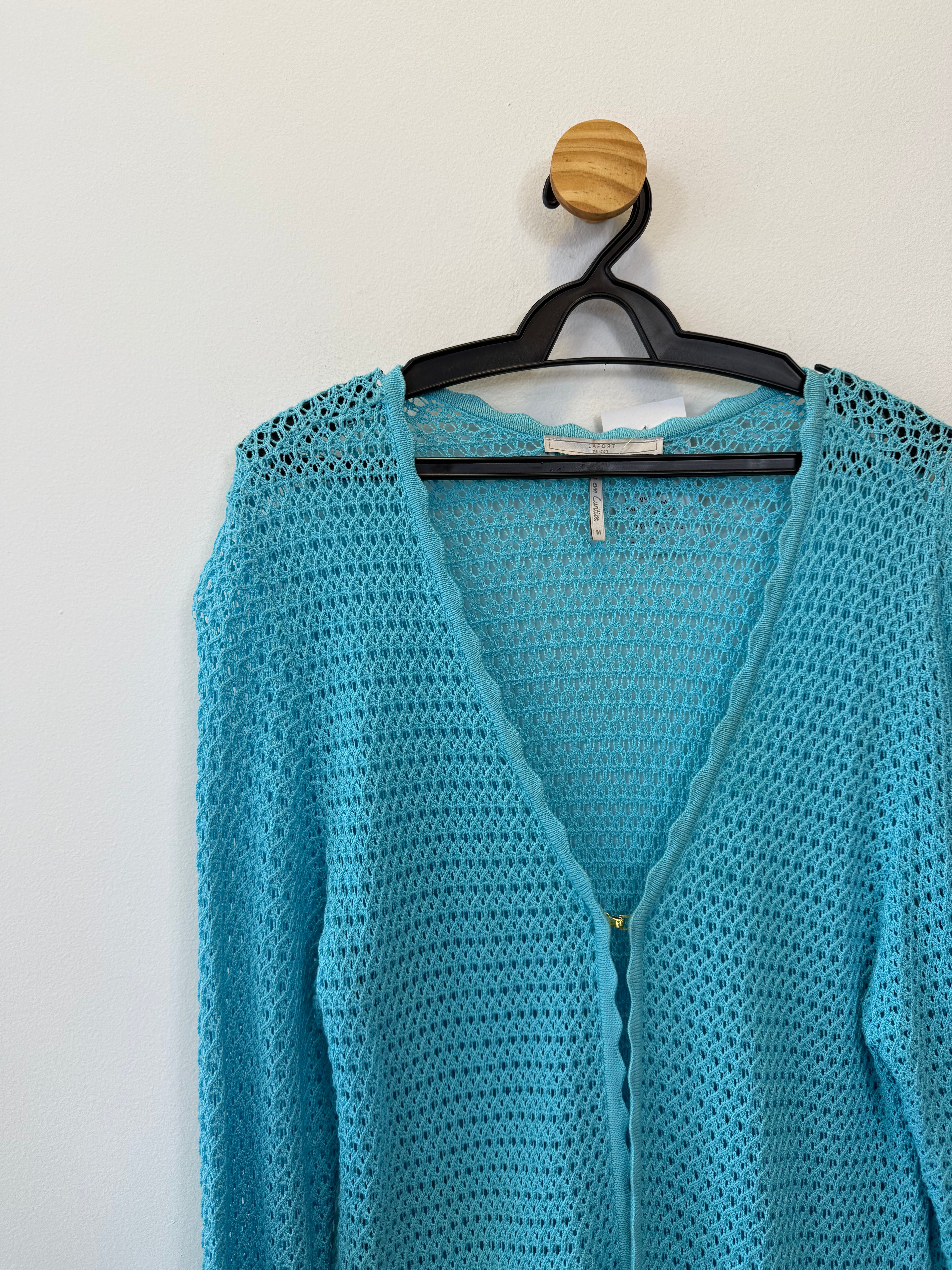 Cardigan Longo Tricot Azul