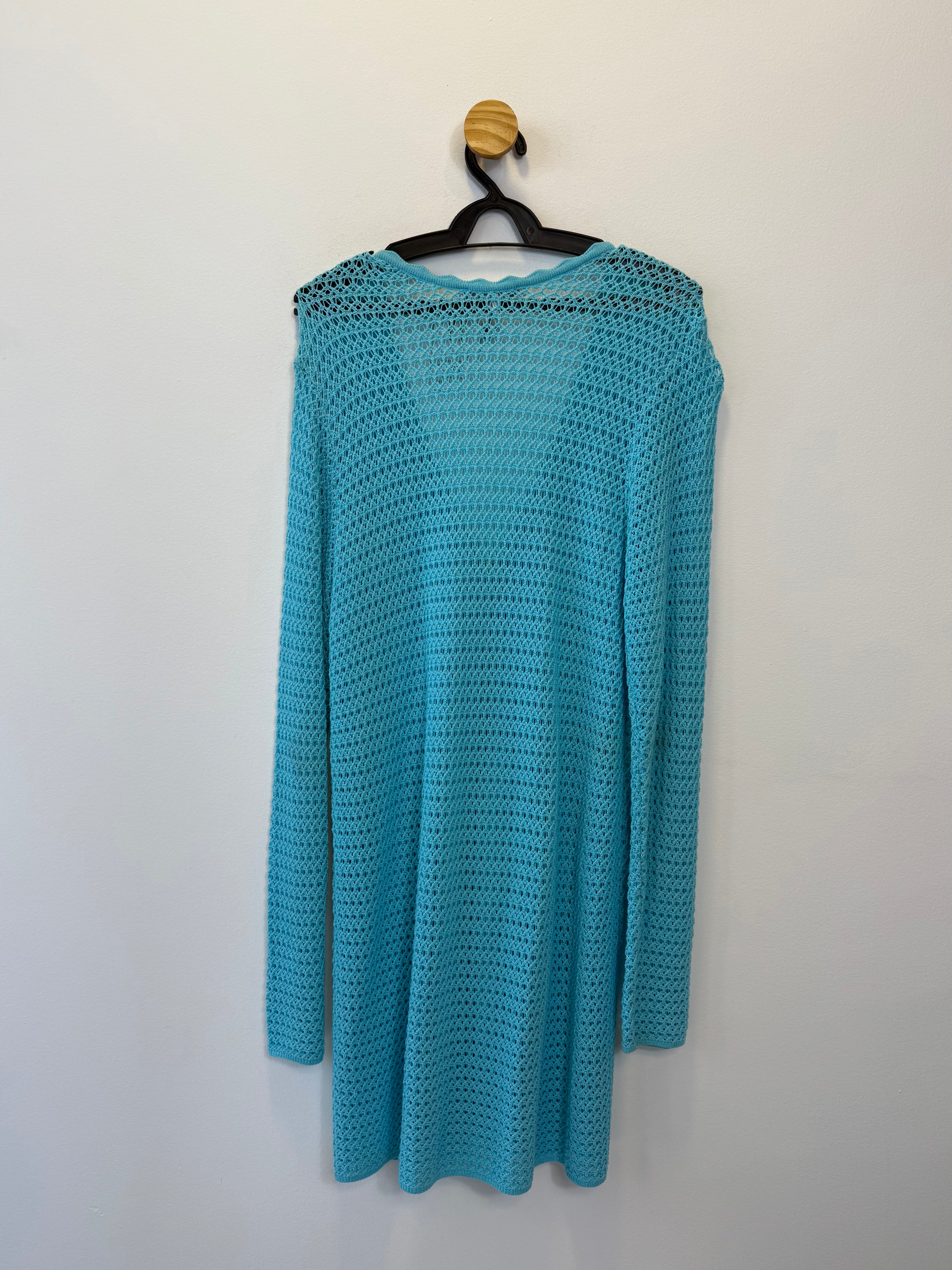 Cardigan Longo Tricot Azul