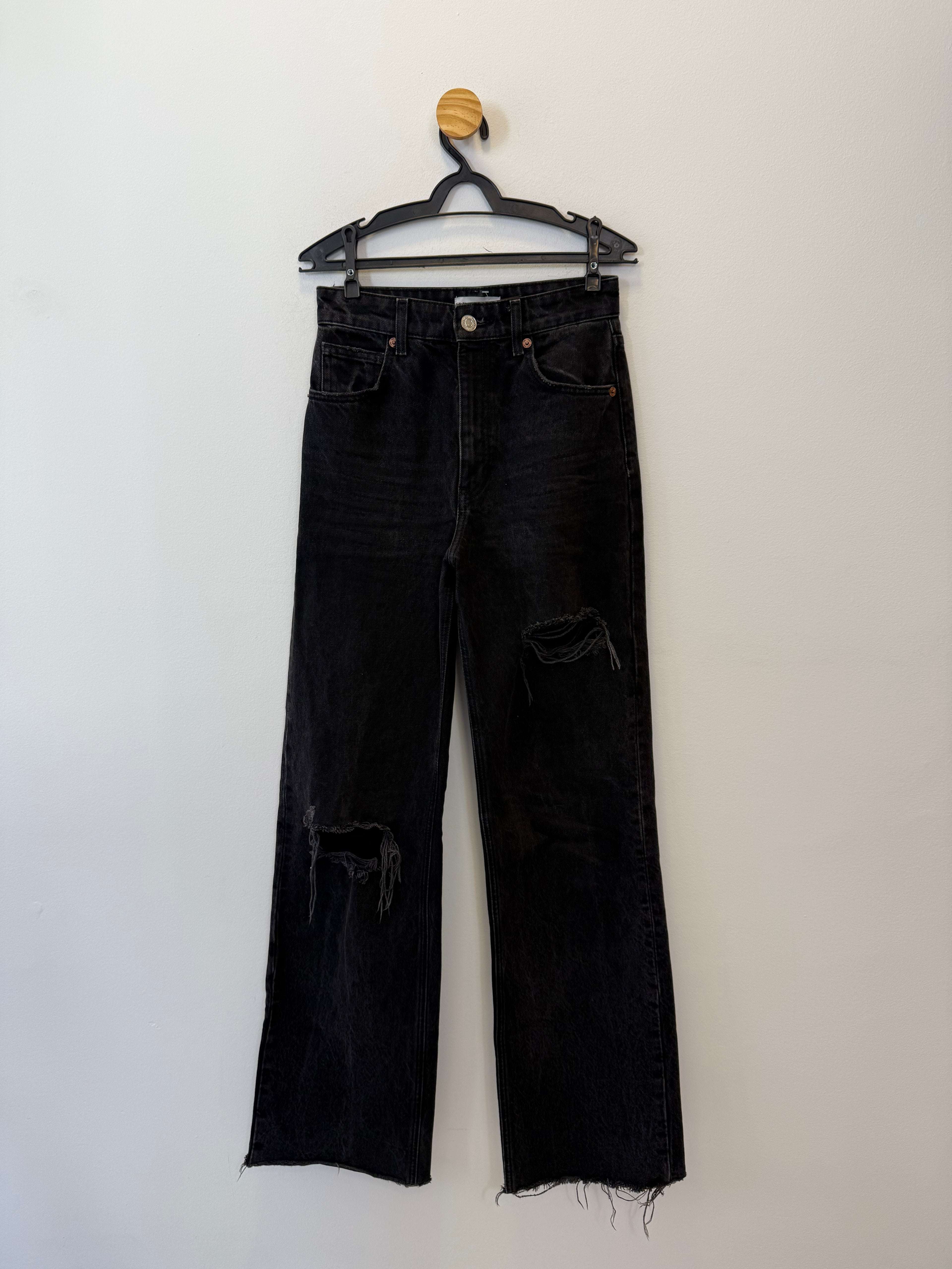 Calça Jeans Wide Leg Preta Zara